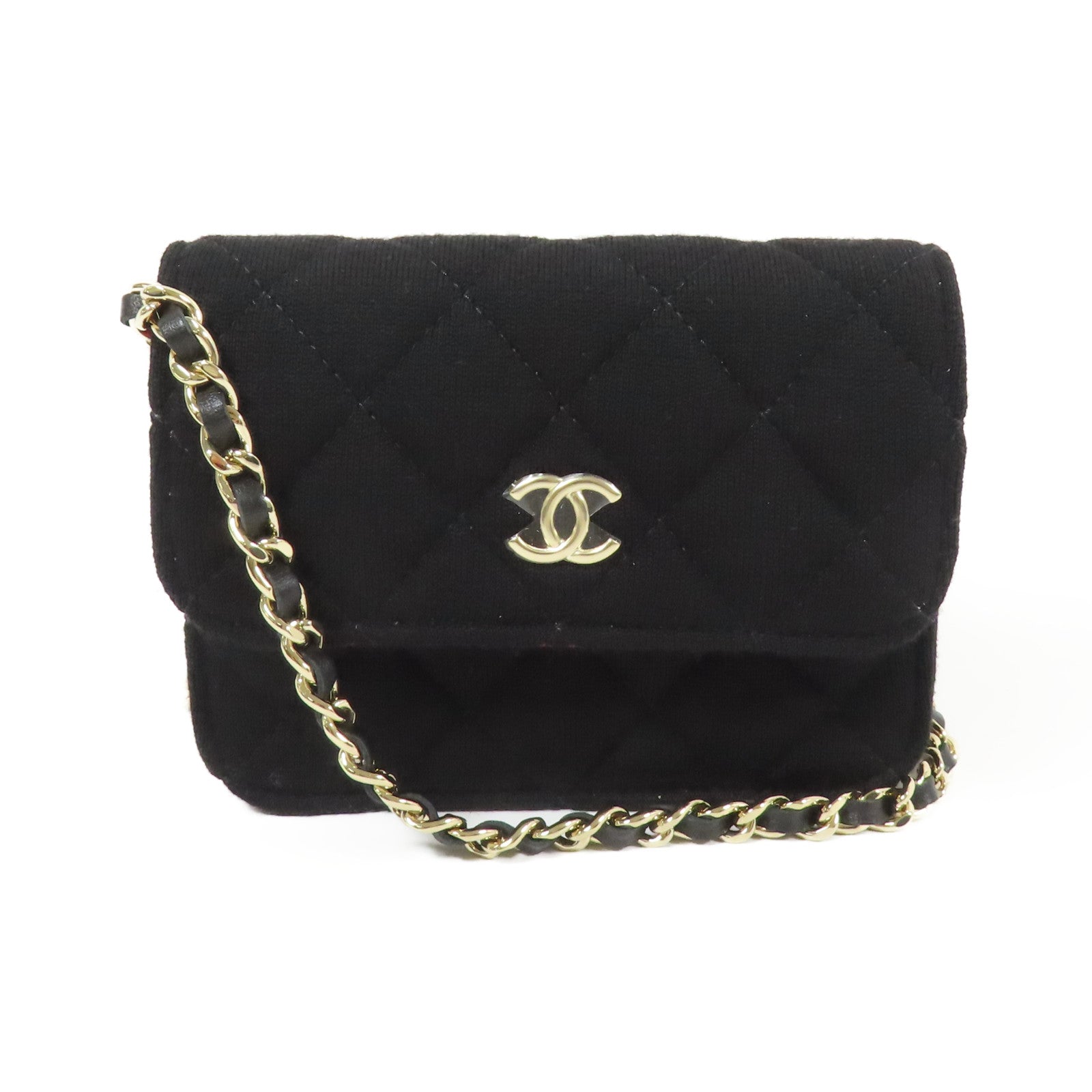 CHANEL 棉質Mini Chain Bag金扣鏈帶肩背袋