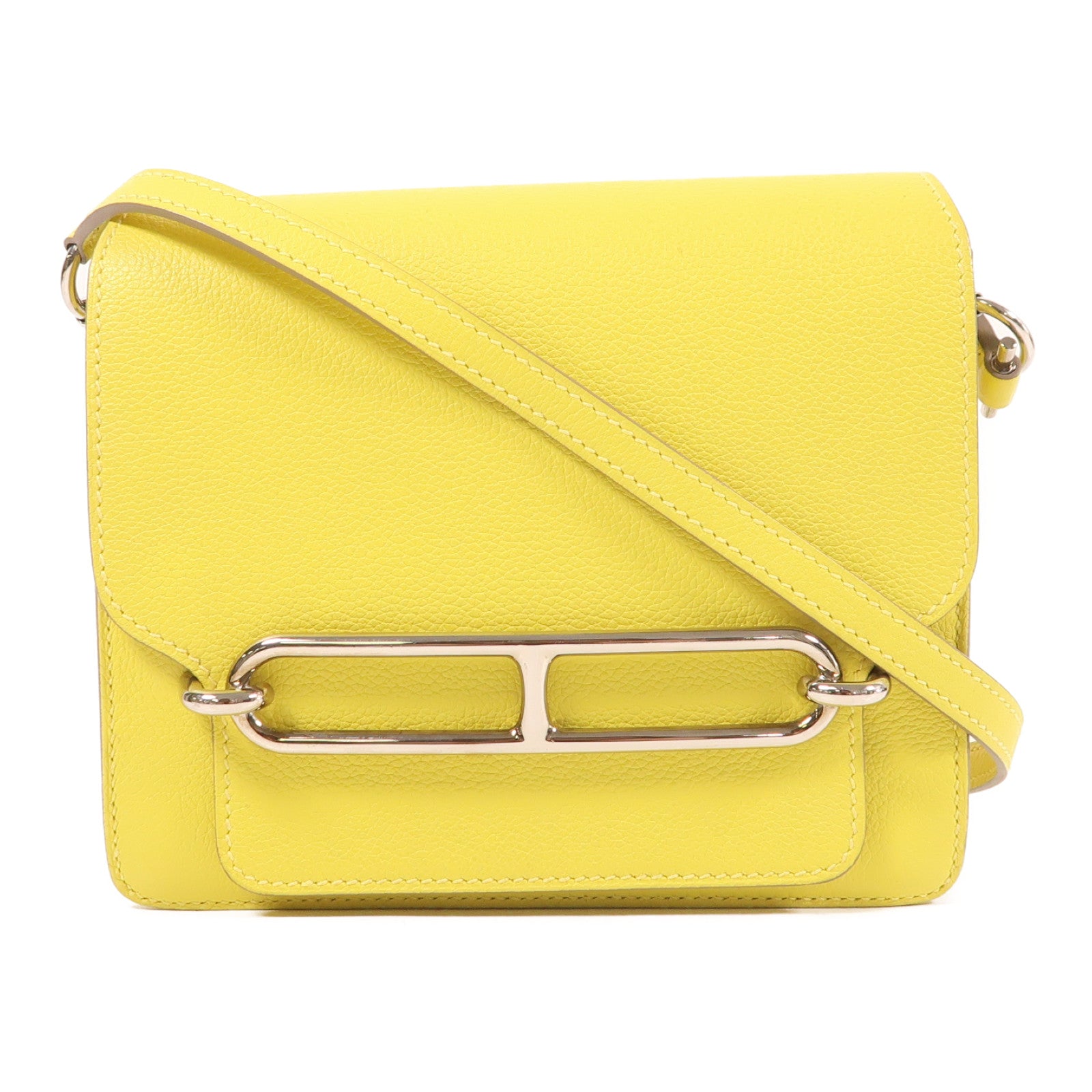 HERMES PHW Mini Roulis Shoulder Bag Evercolor Leather Lime