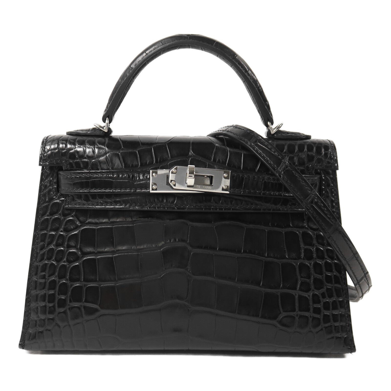 HERMES Alligator皮革Mini Kelly手挽肩背兩用袋Noir