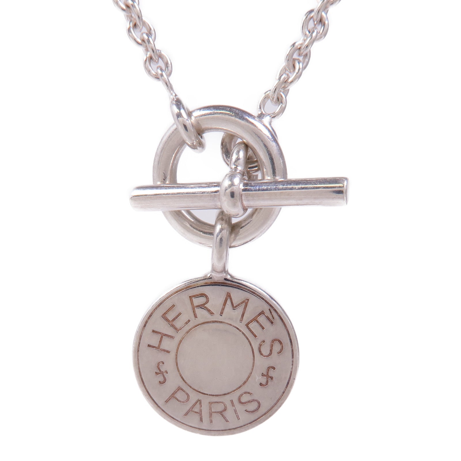 HERMES Amulettes Ex-Libris Pendant Necklace 925 Sterling Silver