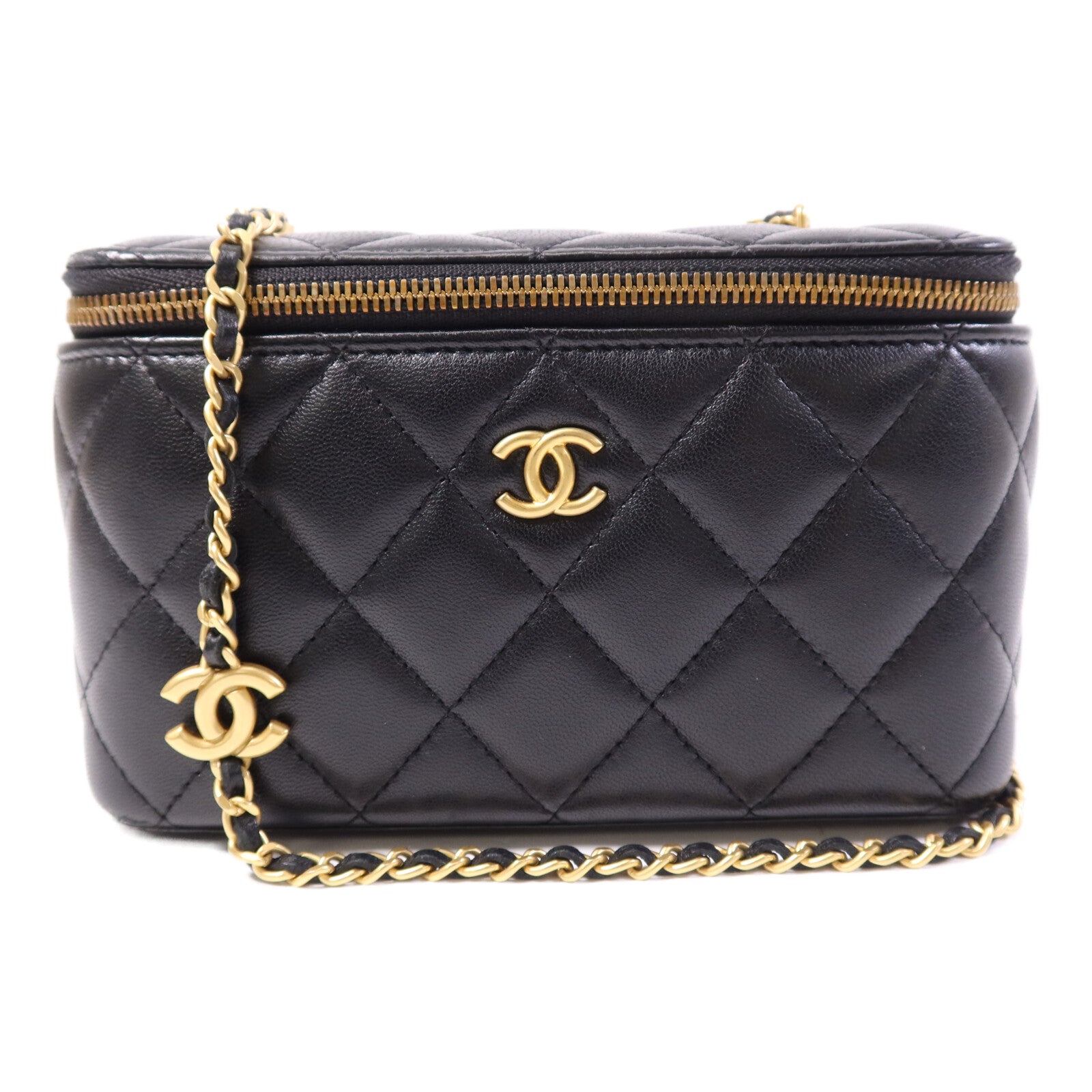 CHANEL 羊皮皮革Vanity Case金扣鏈帶肩背袋