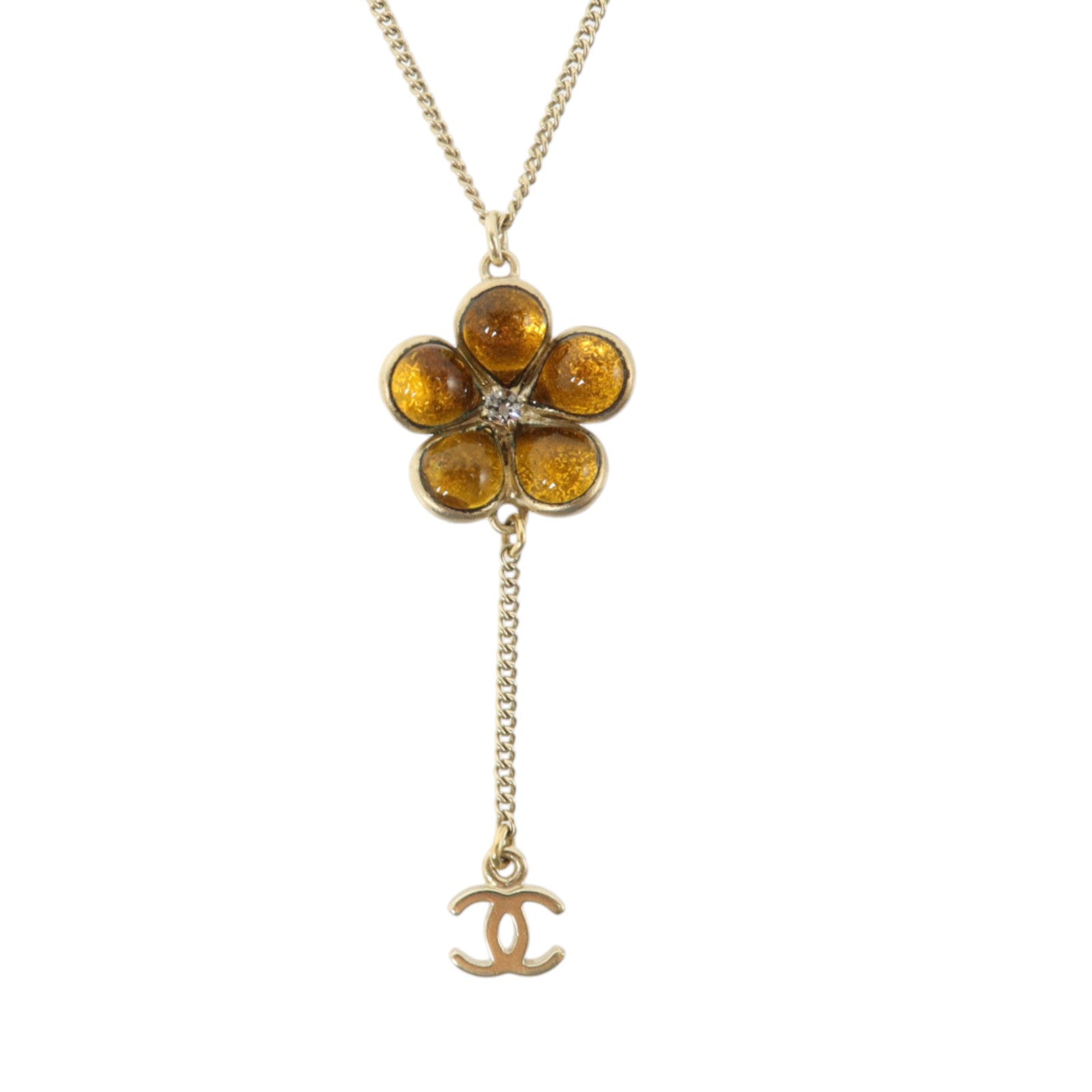 CHANEL 金屬/PVC CC Flower Resin Pendant Necklace項鏈
