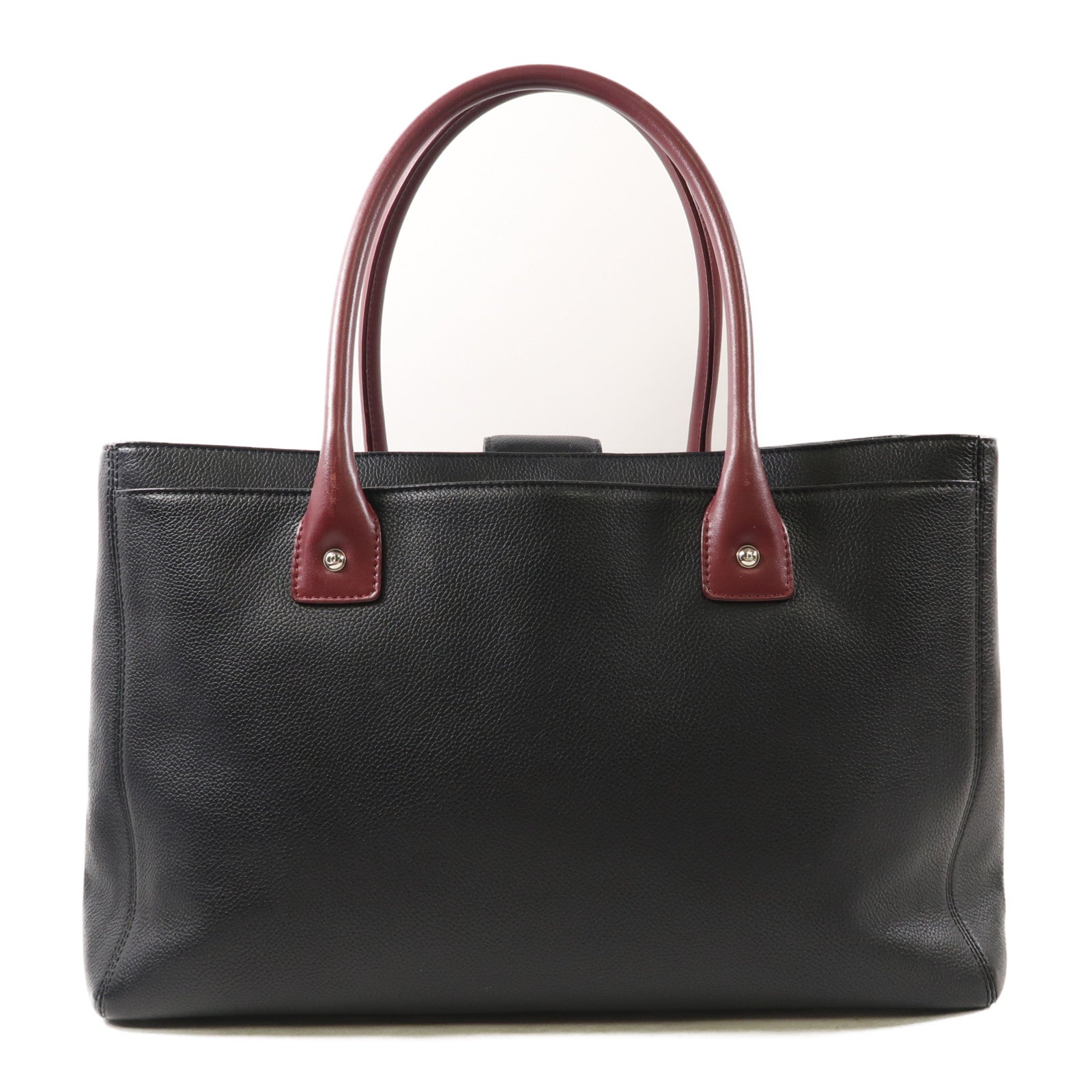 CHANEL CC SHW 2 Way Shoulder Bag Handbag Calfskin Black Red