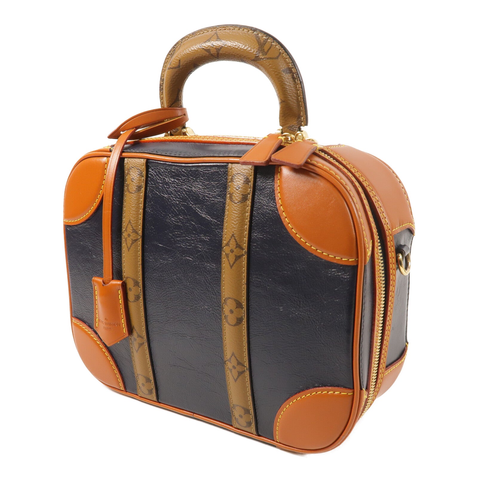 LOUIS VUITTON Monogram Reverse/牛皮皮革Valisette PM金扣手挽肩背兩用袋
