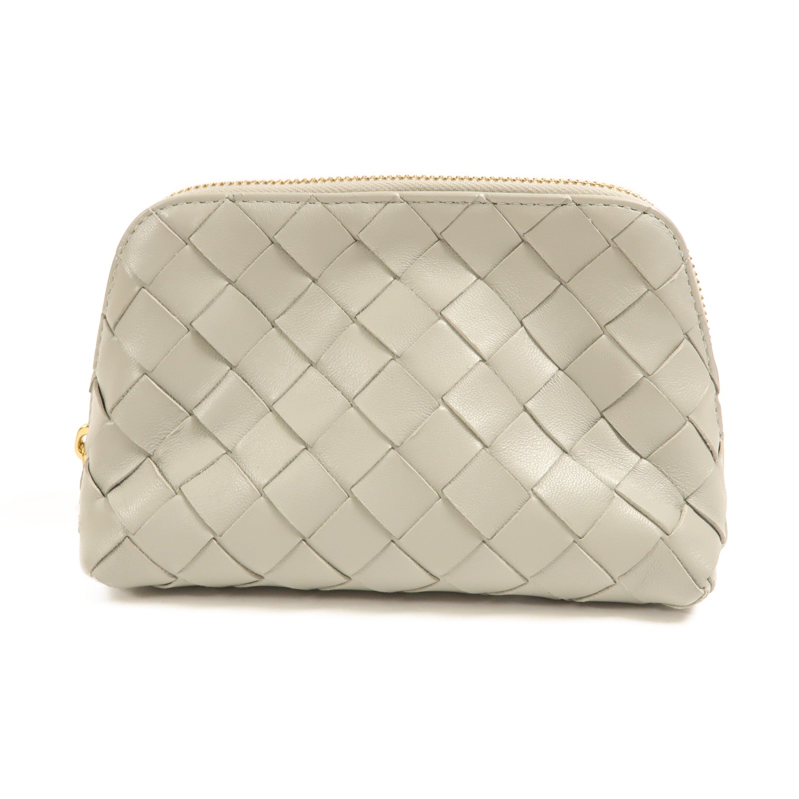 BOTTEGA VENETA 羊皮皮革Pouch金扣手拿包灰色