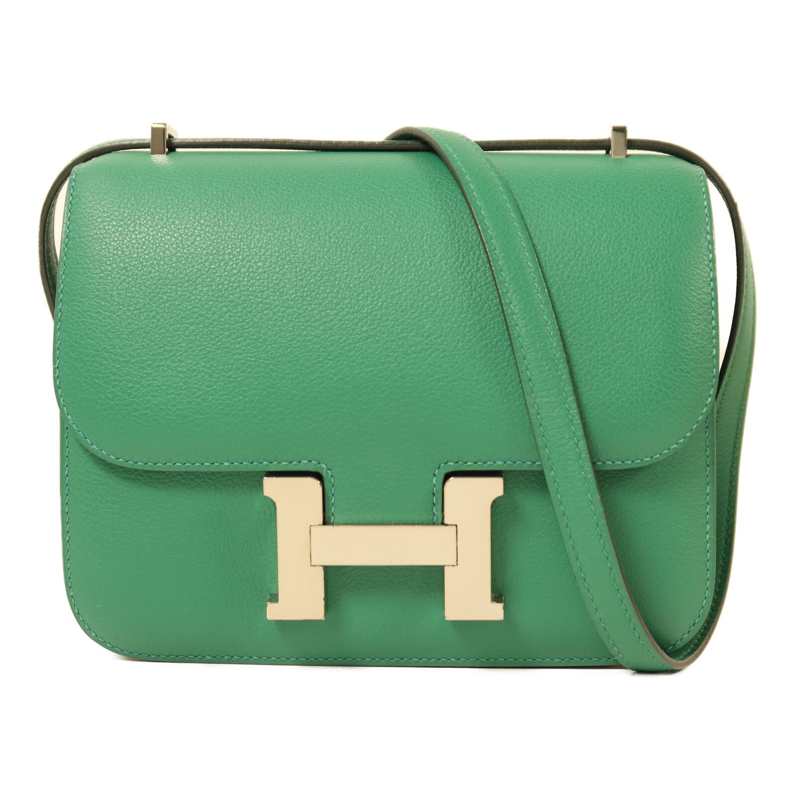 HERMES 【Hermes Fair】Evercolor皮革Constance Mini銀扣肩背袋Vert Vertigo