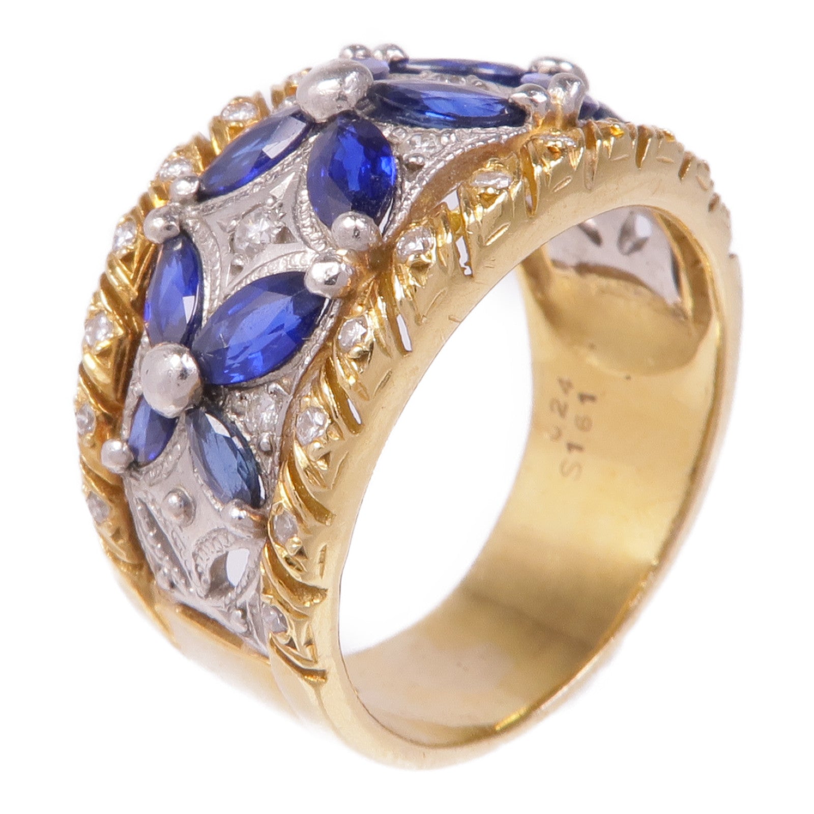 JEWELRY 18K黃金/PT900鉑金Sapphire Diamond Ring藍寶石/鑽石戒指US#6.75
