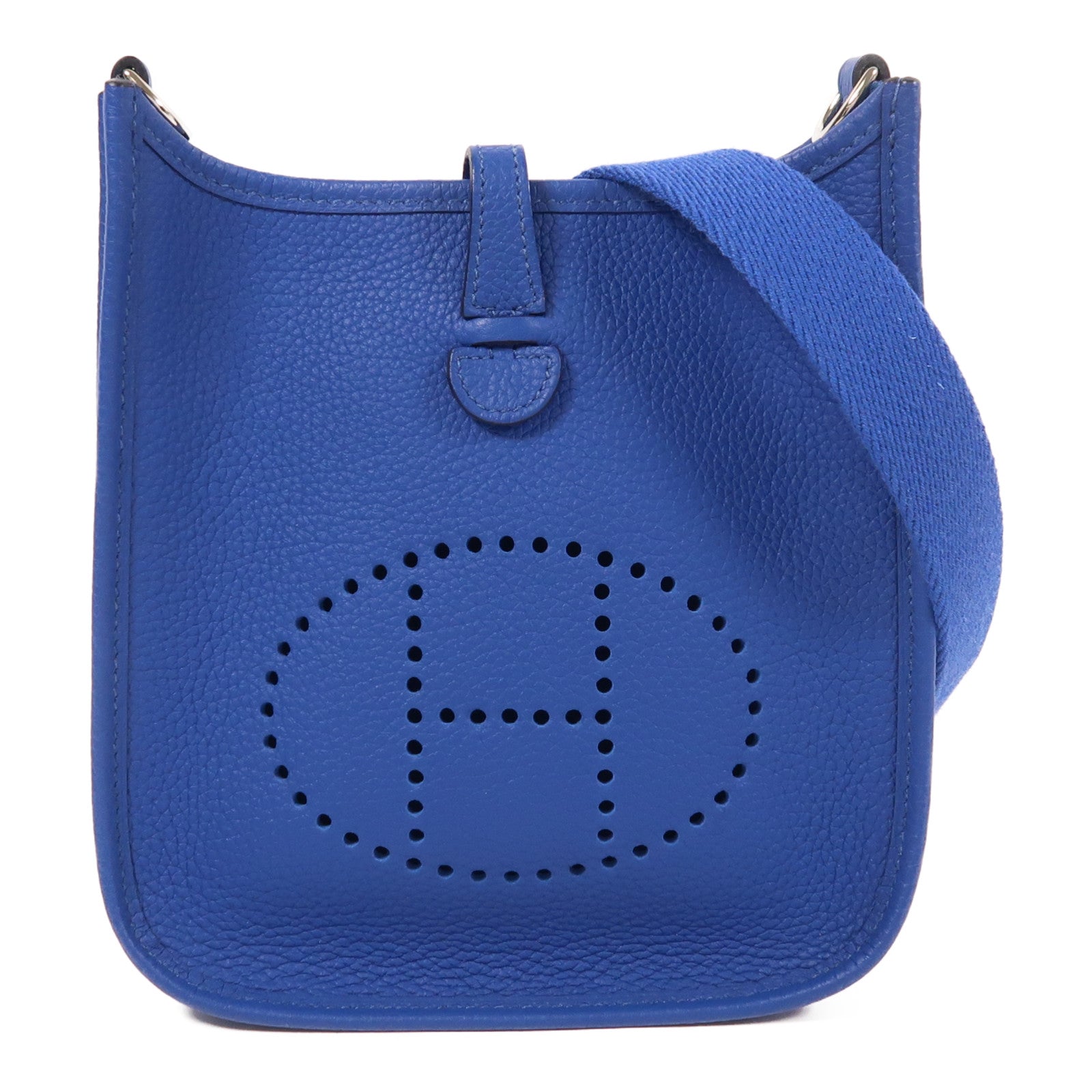 HERMES Clemence皮革Evelyne TPM銀扣肩背袋Bleu France