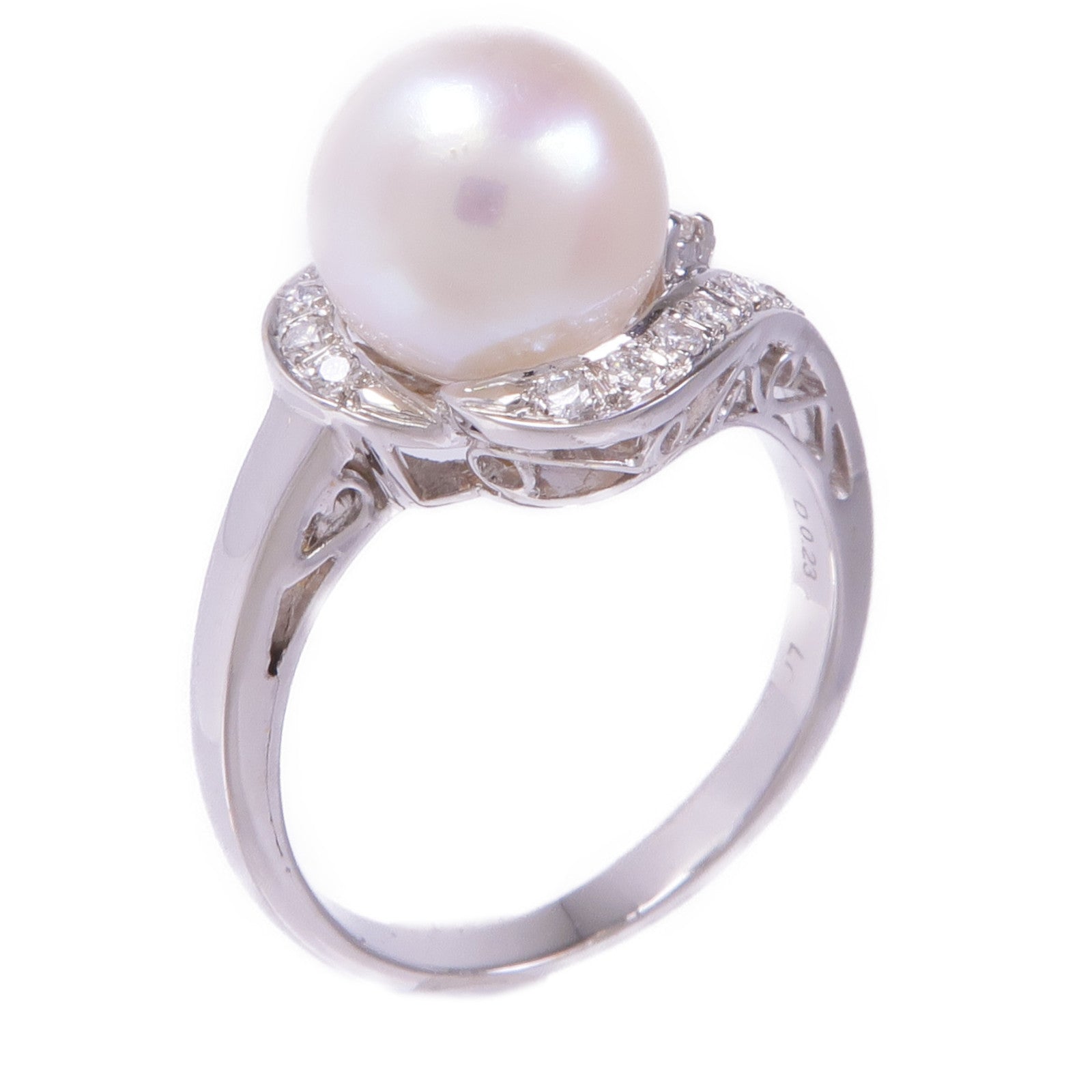 JEWELRY 18K白金Pearl Diamond Ring珍珠鑽石戒指US#6
