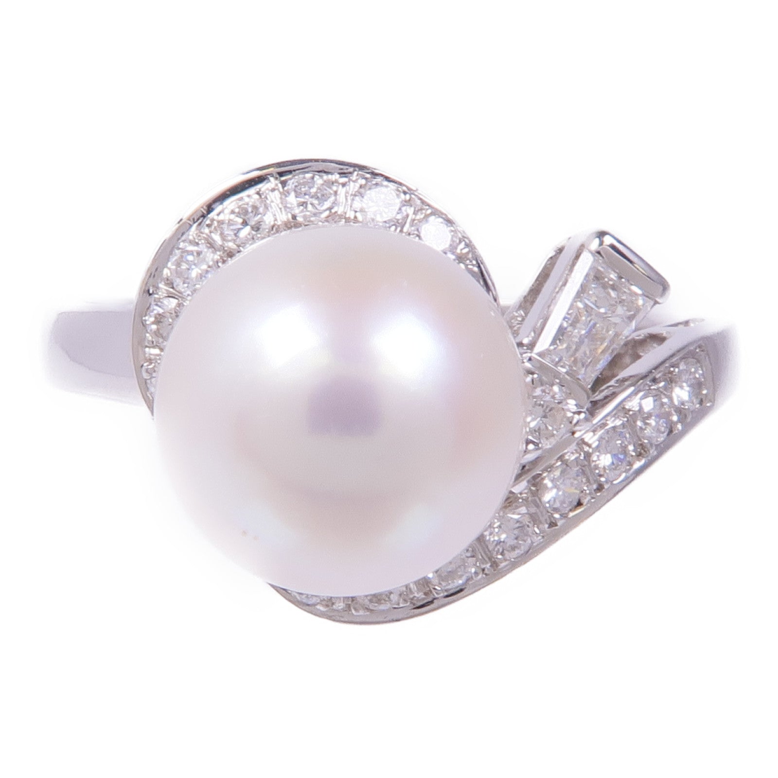 JEWELRY 18K白金Pearl Diamond Ring珍珠鑽石戒指US#6