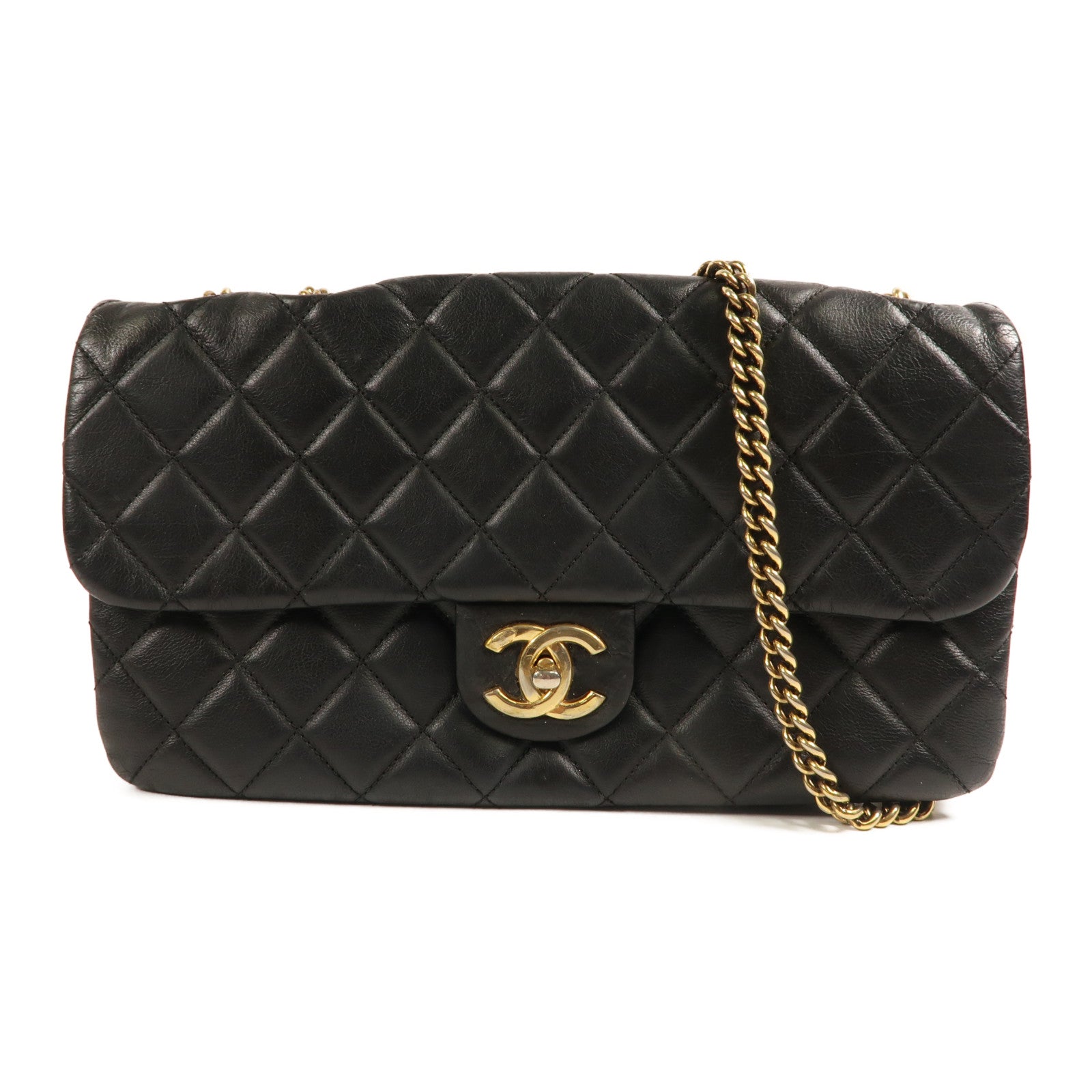 CHANEL CC GHW Shoulder Bag Calfskin Leather Black