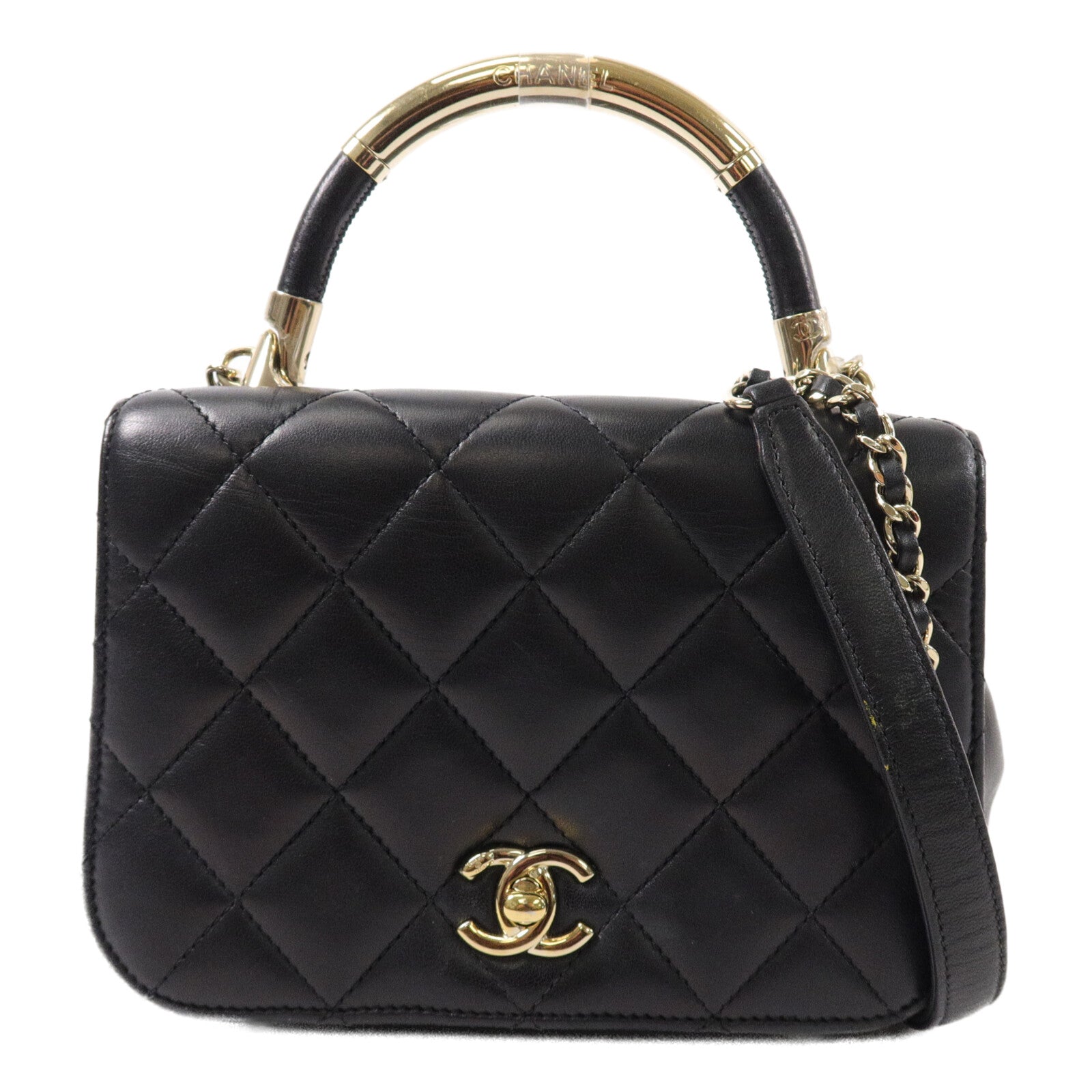 CHANEL 羊皮皮革Carry Chic Flap Bag鏈帶手挽肩背兩用袋