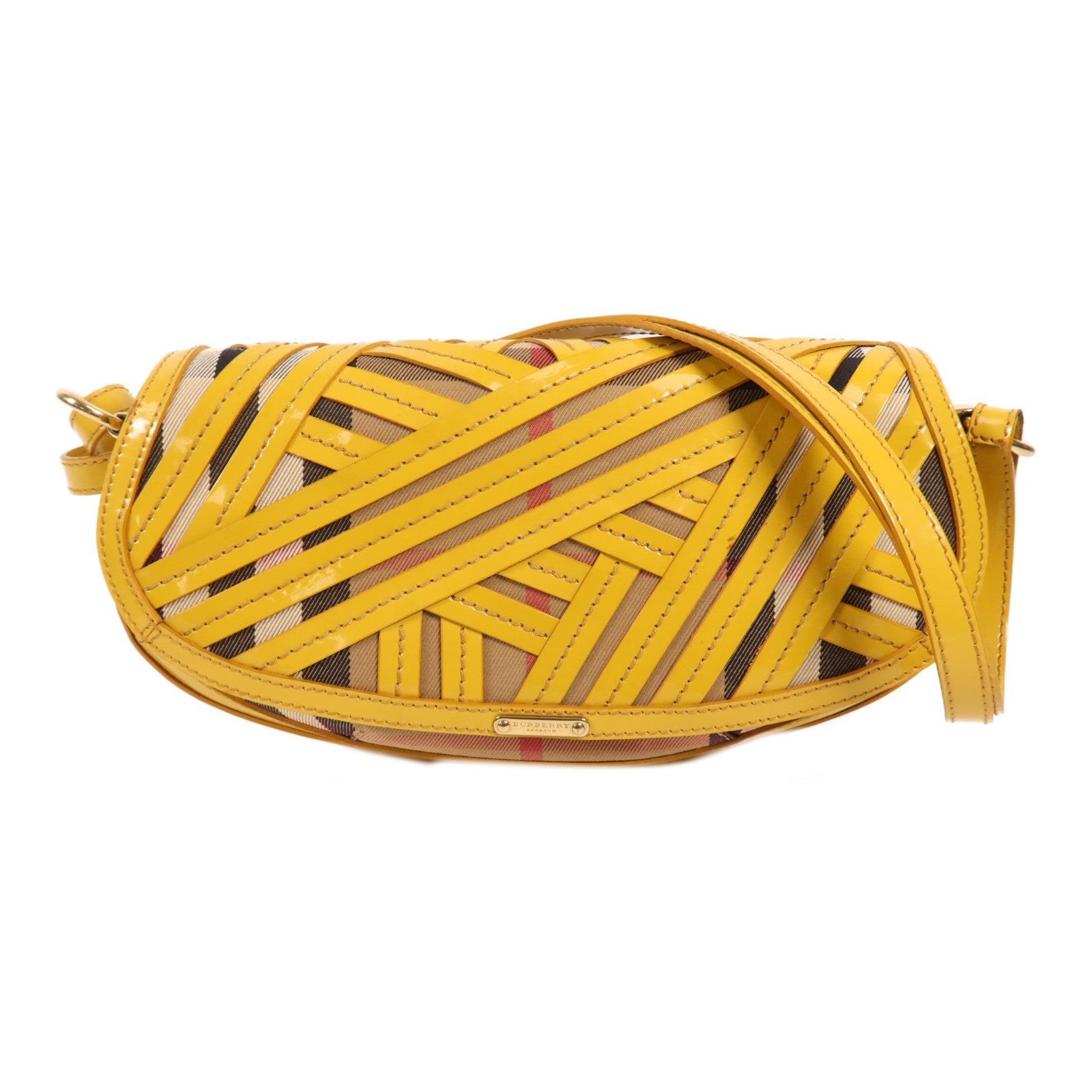 BURBERRY 帆布/皮革Patent Lilford Check金扣肩背袋