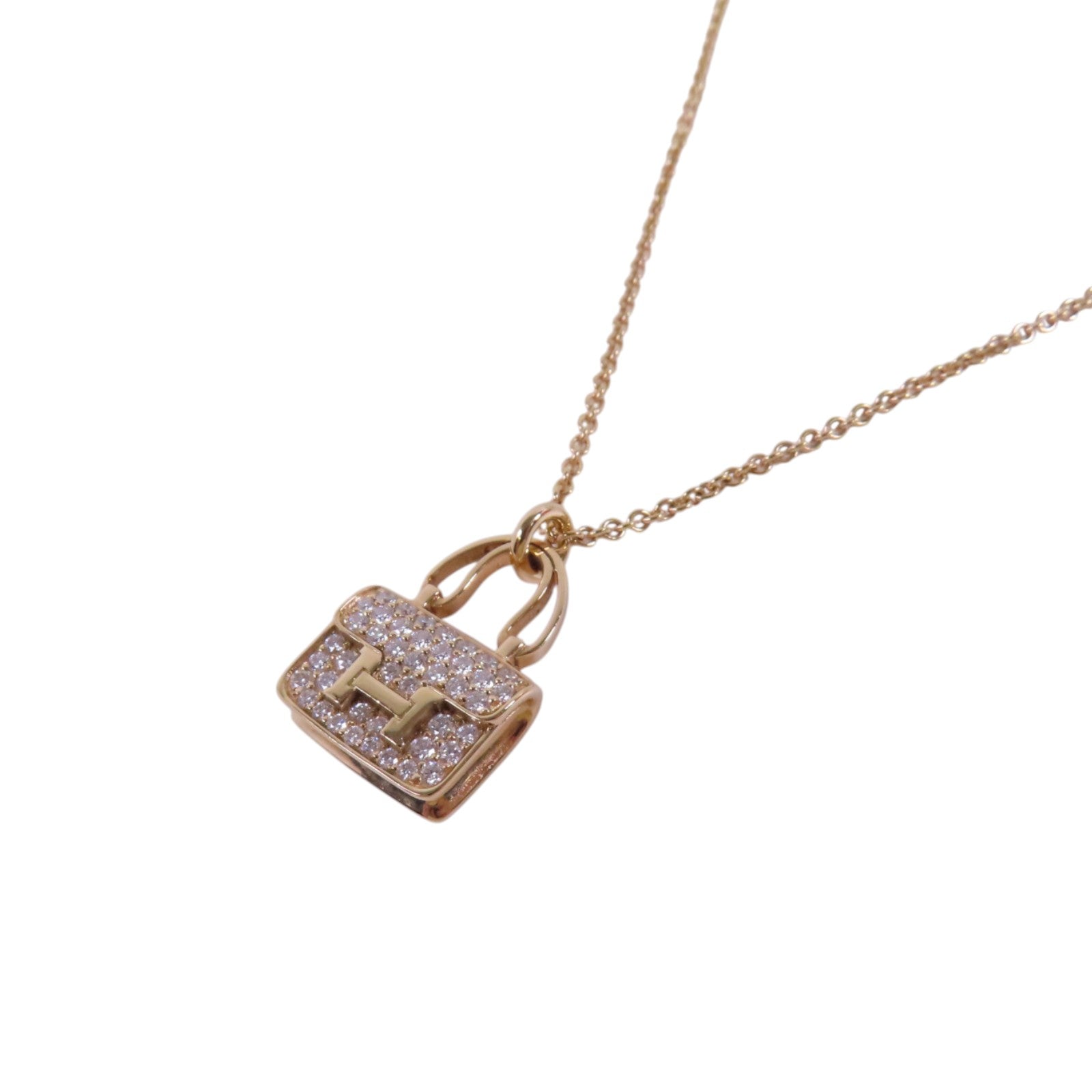 HERMES 【激減優惠】18K玫瑰金Amulettes Constance Diamond Necklace金扣鑽石項鏈
