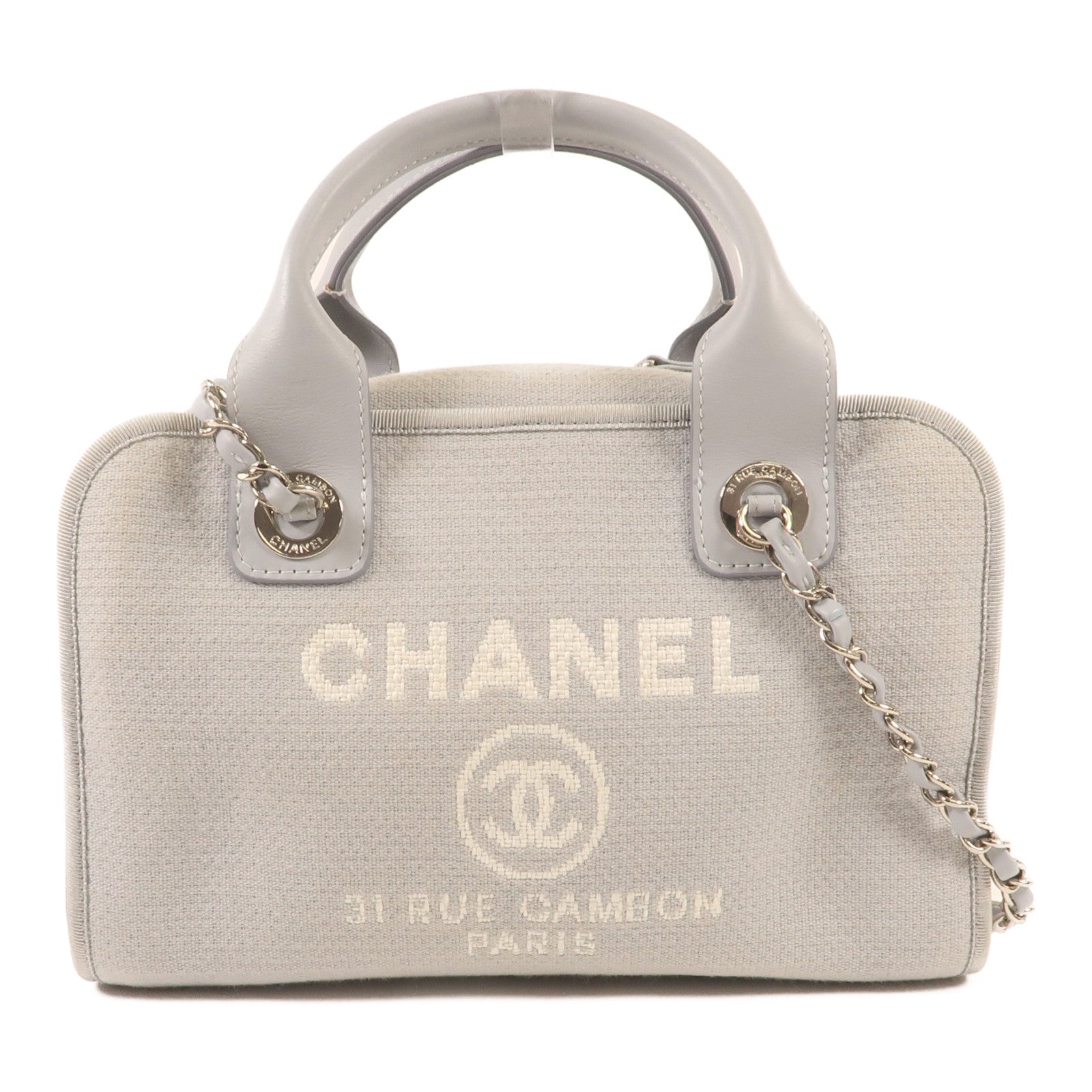 CHANEL 帆布Deauville Bowling銀扣手挽肩背兩用袋