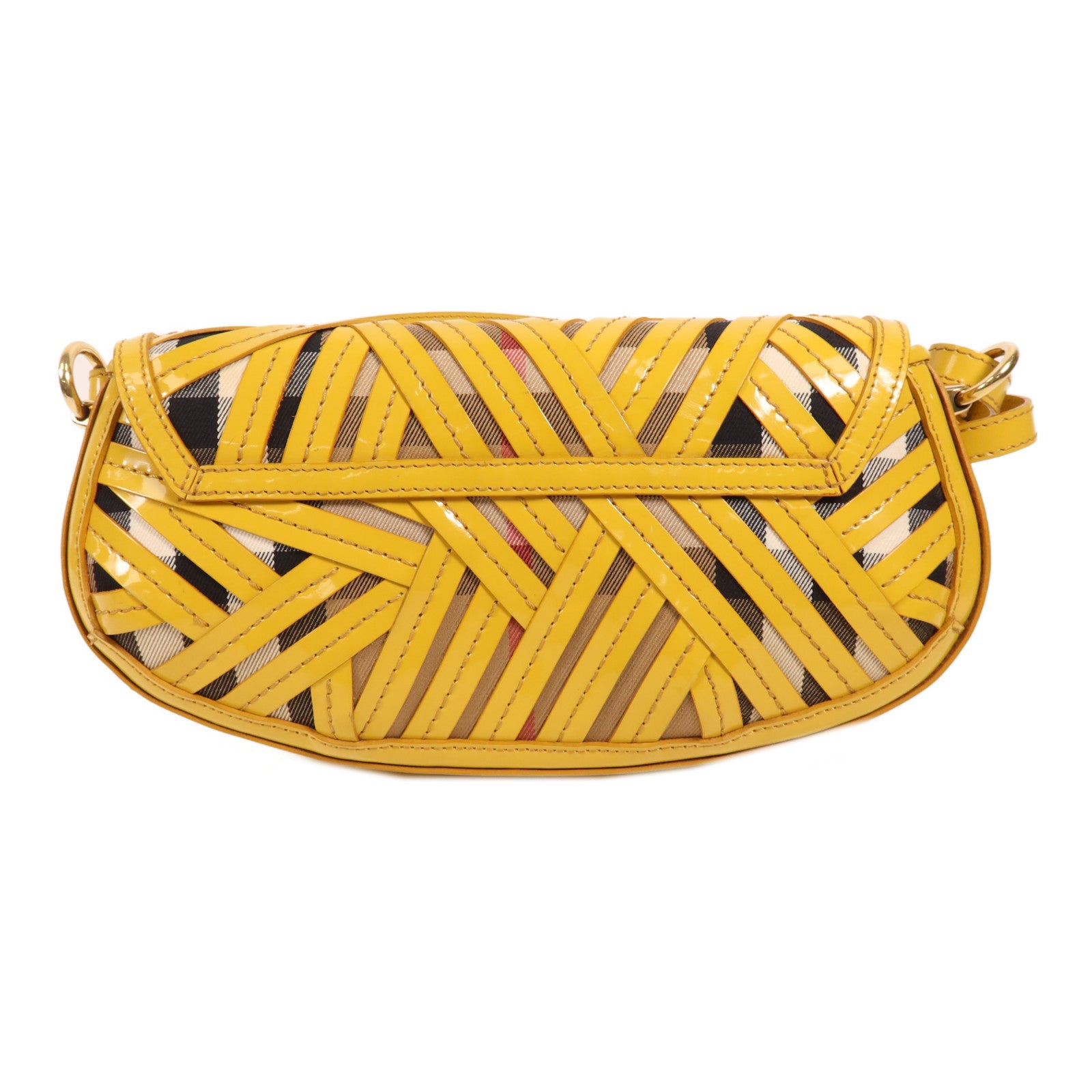 BURBERRY 帆布/皮革Patent Lilford Check金扣肩背袋
