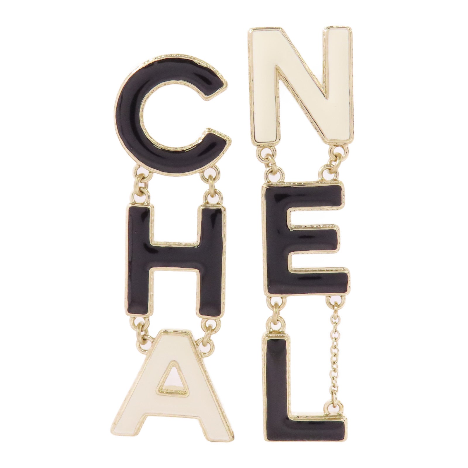 CHANEL CC Pierced Earrings Metal Gold Black White