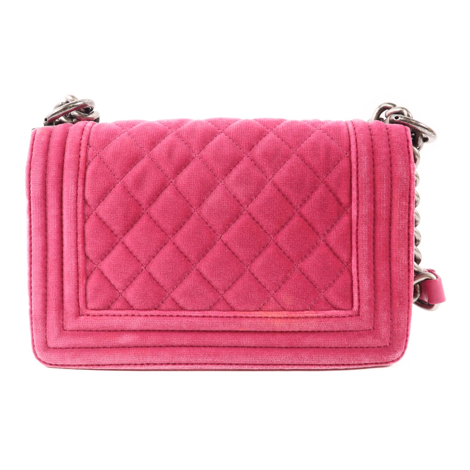 CHANEL CC Boy 20 Chain Shoulder Bag Velvet Pink