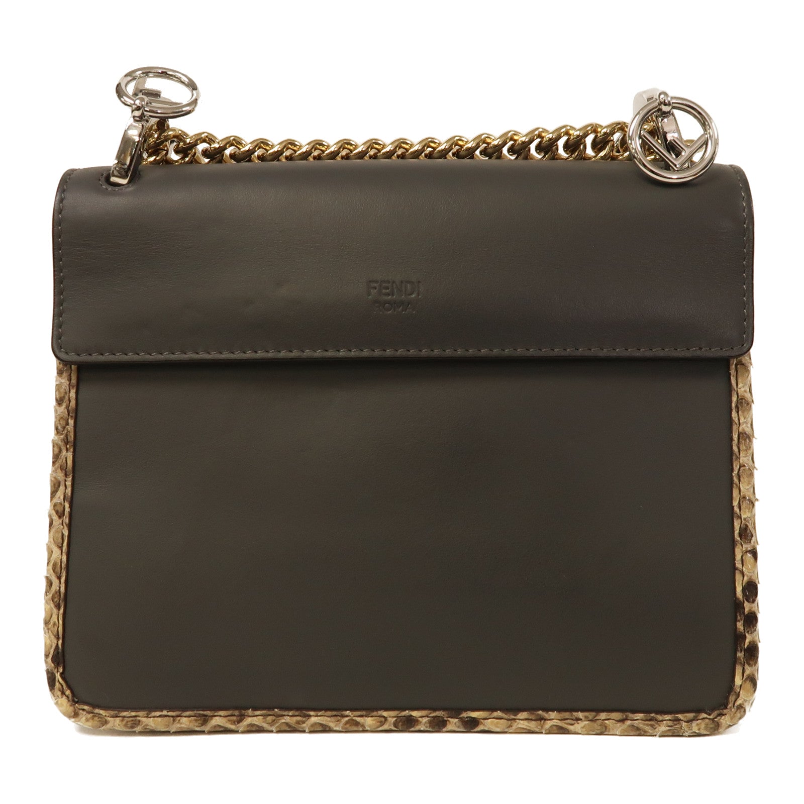 FENDI 【激減優惠】蛇皮皮革Kan I鏈帶肩背袋灰色