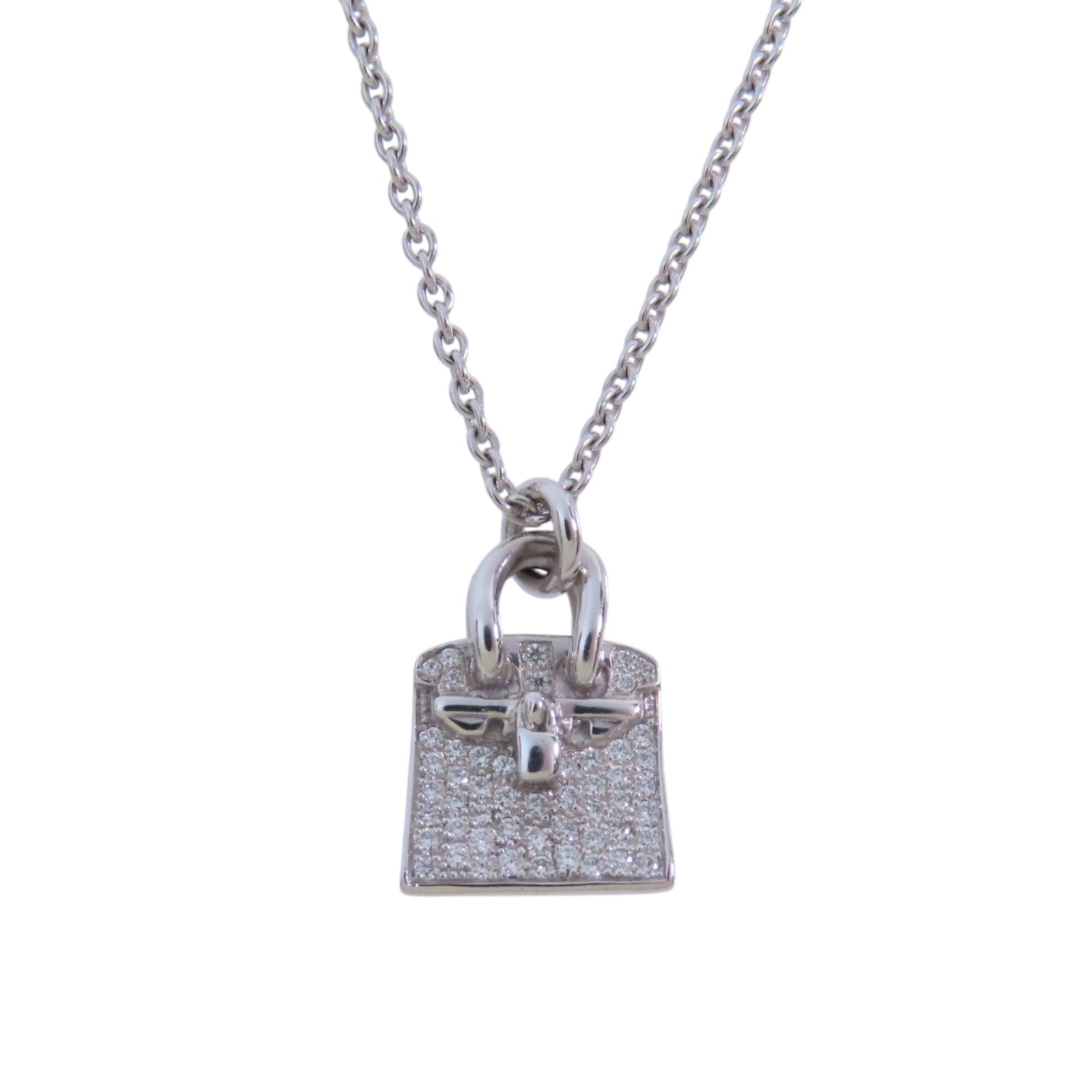 HERMES 18K白金Amulettes Birkin Diamond Pendant Necklace銀扣鑽石項鏈