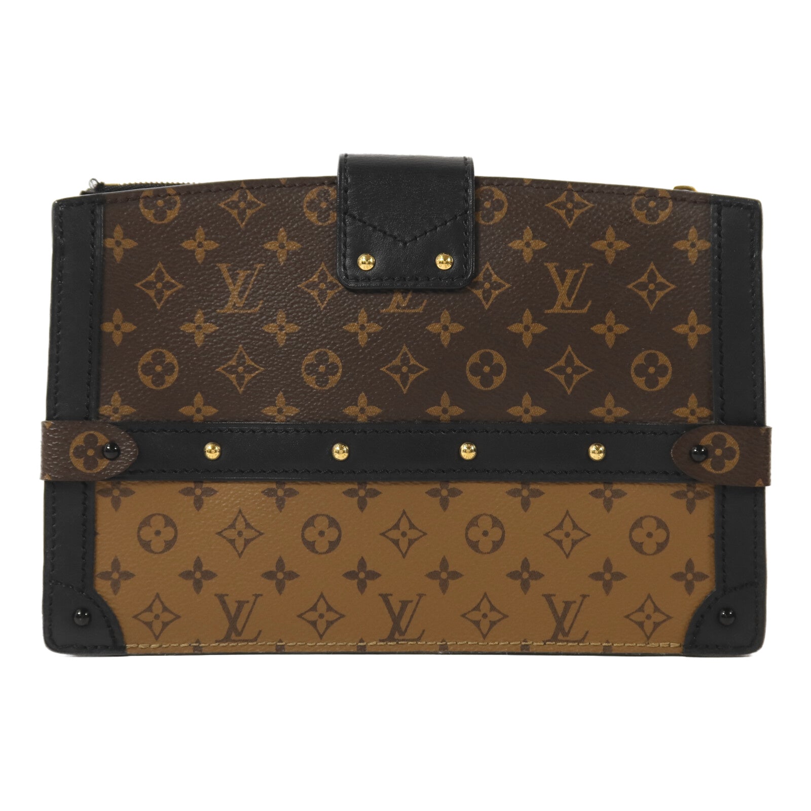 LOUIS VUITTON Monogram Reverse Trunk Clutch金扣鏈帶肩背袋