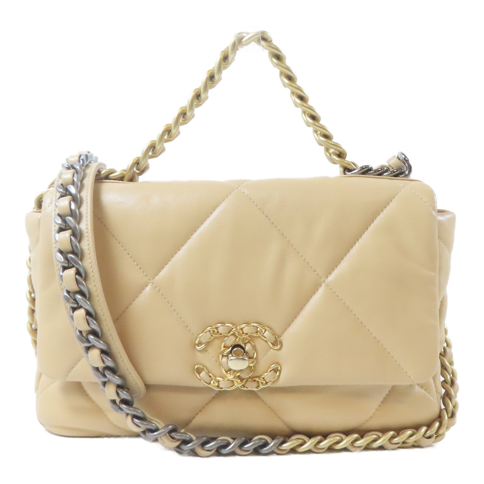 CHANEL 【激減優惠】菱格羊皮皮革Chanel 19 Large金扣鏈帶手挽肩
