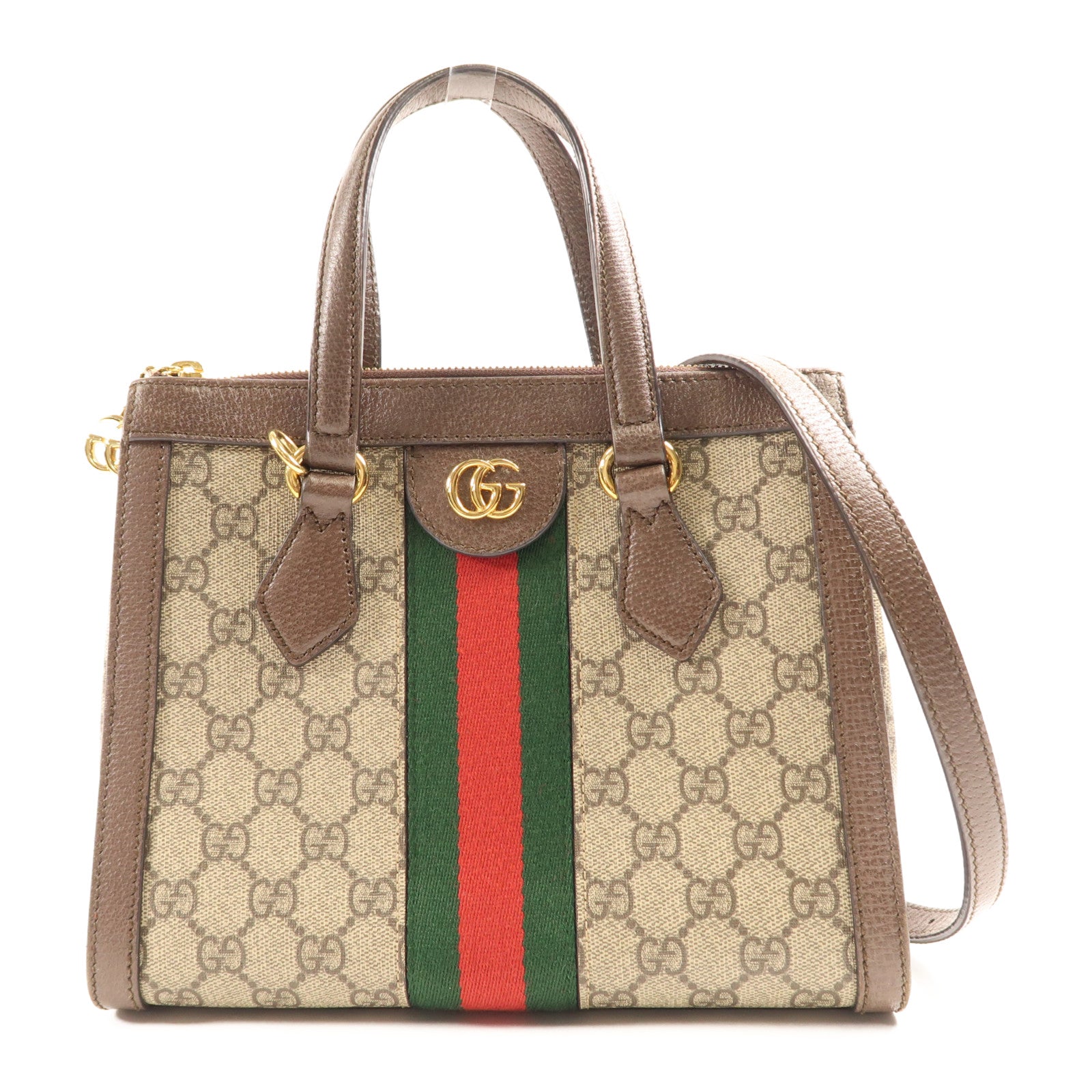 GUCCI GG GHW Ophidia Small Tote 2 Way Shoulder Bag 547551 Coated Canvas Brown