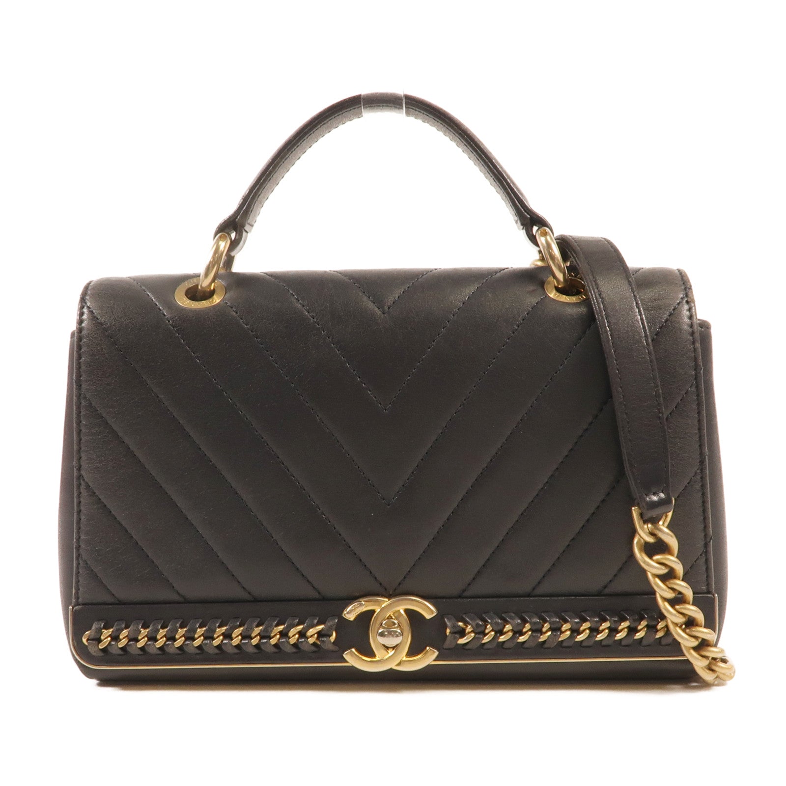 CHANEL 牛皮皮革Shoulder Bag金扣鏈帶肩背袋