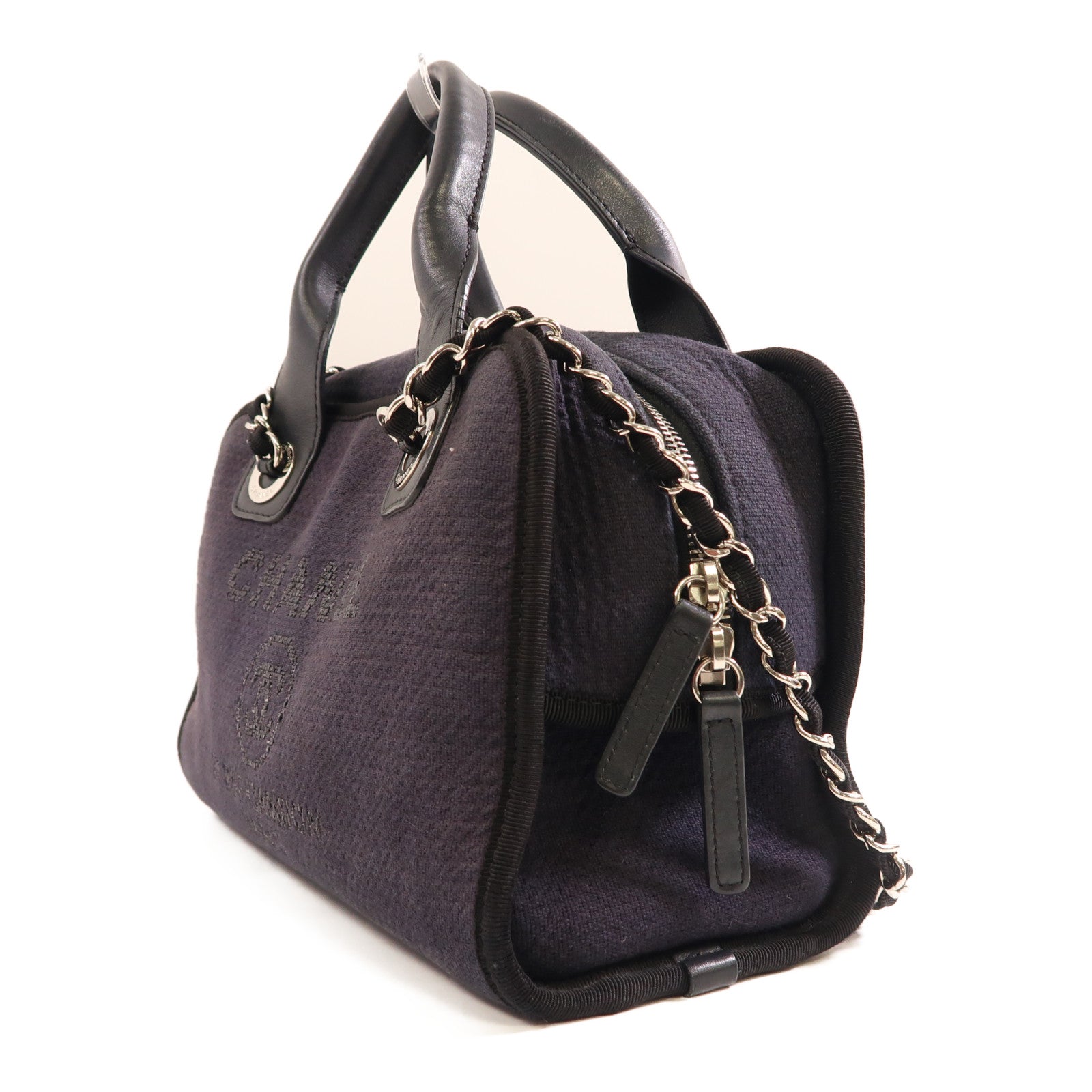 CHANEL CC Chain Shoulder Bag Canvas Navy