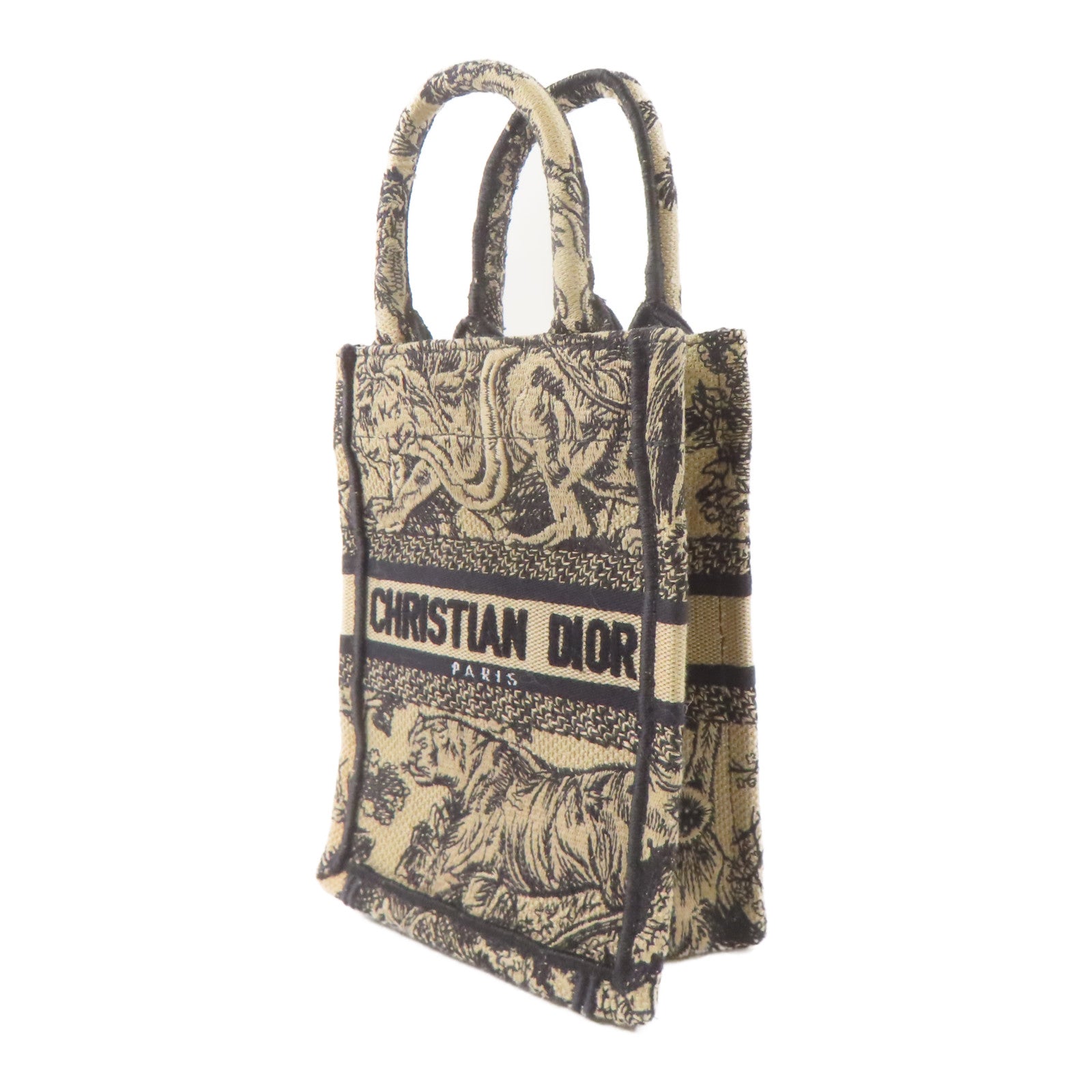 Dior 帆布Mini Vertical Dior Book Tote金扣手挽肩背兩用袋淺褐色/黑色