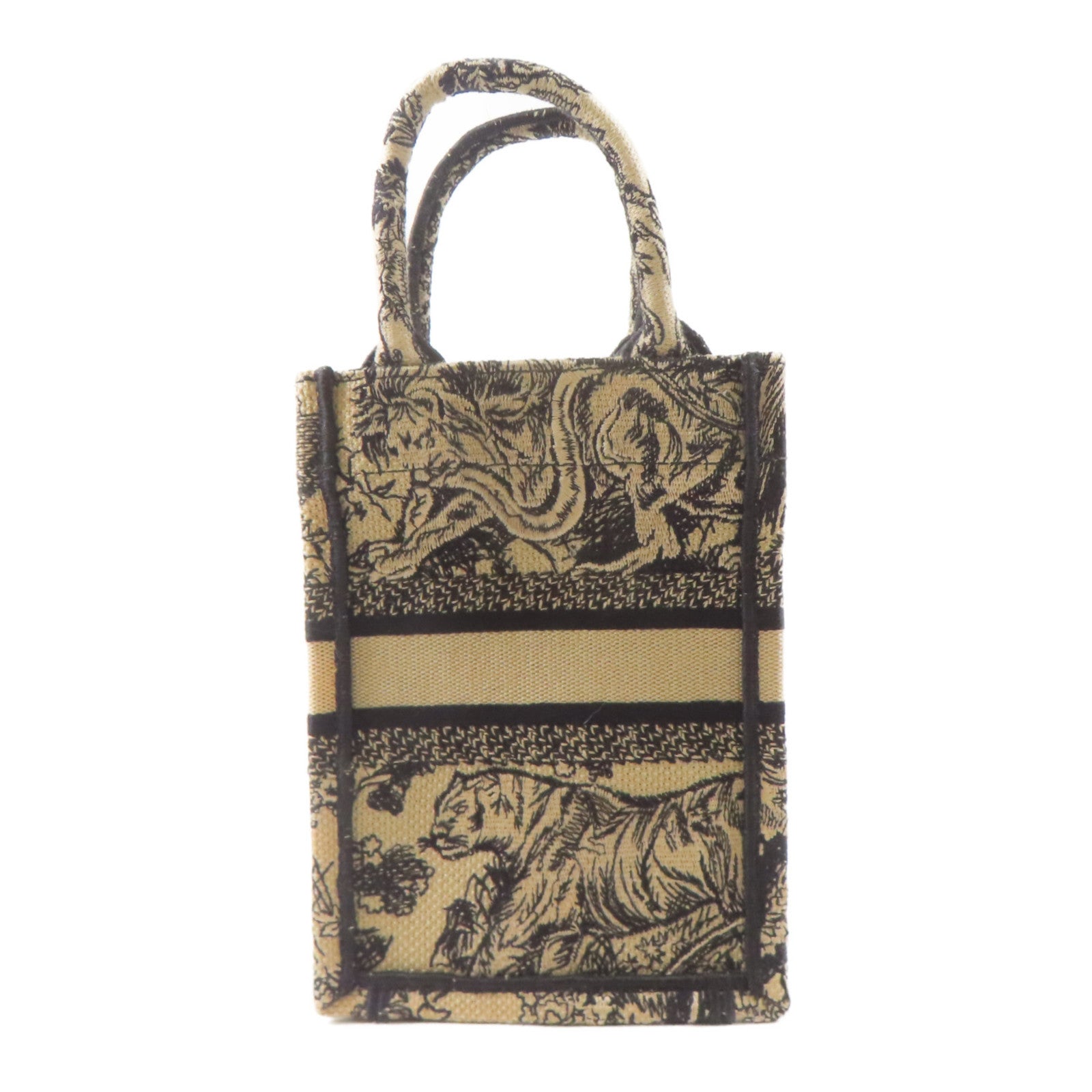 Dior 帆布Mini Vertical Dior Book Tote金扣手挽肩背兩用袋淺褐色/黑色