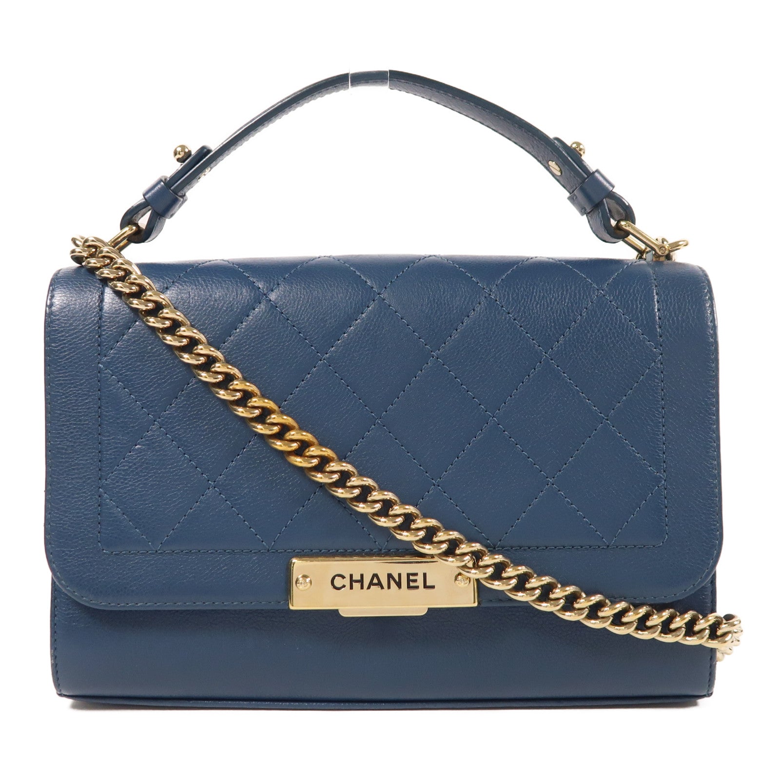 CHANEL 牛皮皮革Chain Shoulder金扣手挽肩背兩用袋