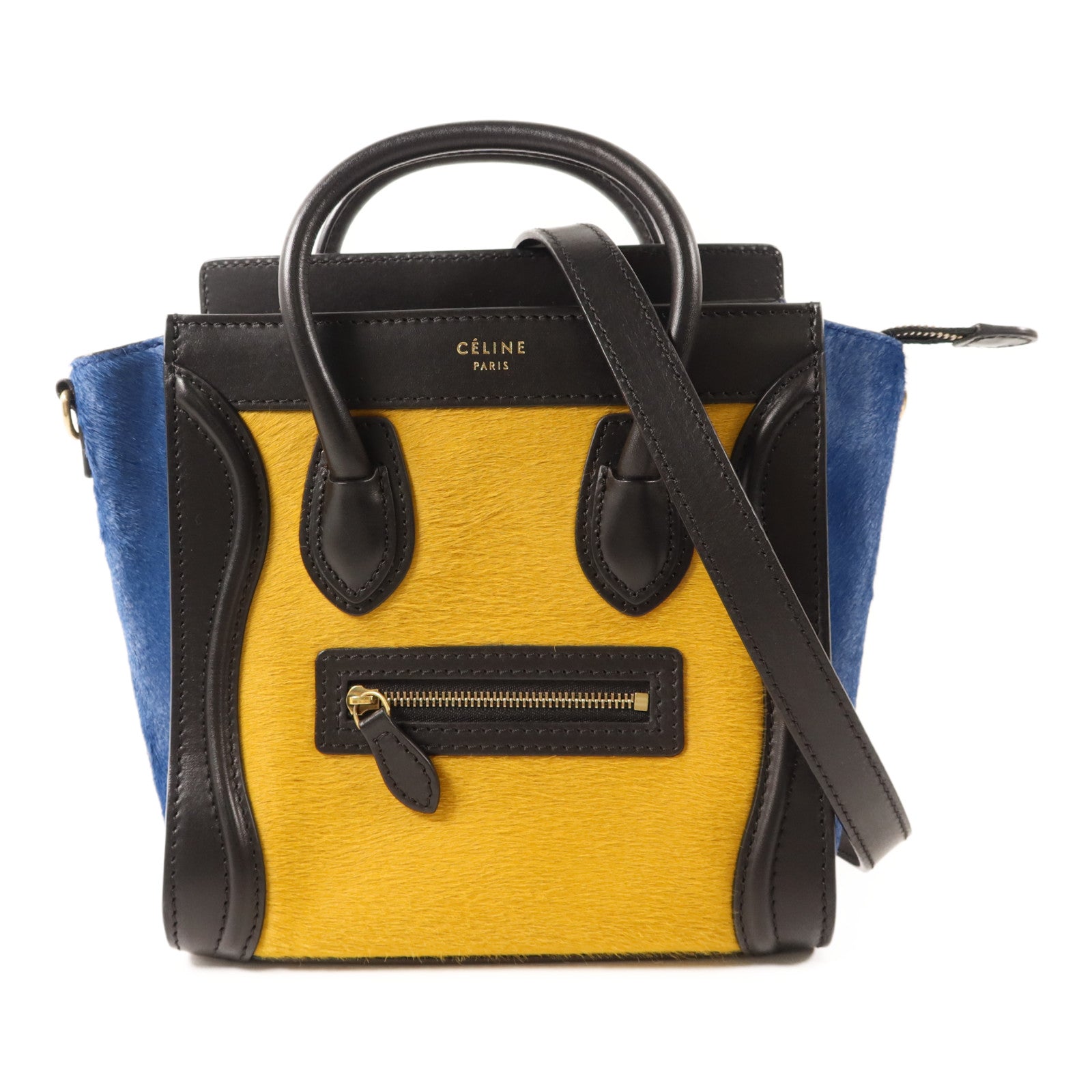 CELINE 牛皮皮革/馬毛Nano Luggage金扣手挽肩背兩用袋