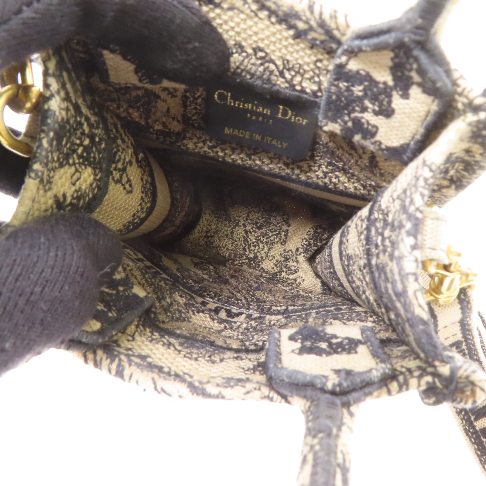 Dior 帆布Mini Vertical Dior Book Tote金扣手挽肩背兩用袋淺褐色/黑色