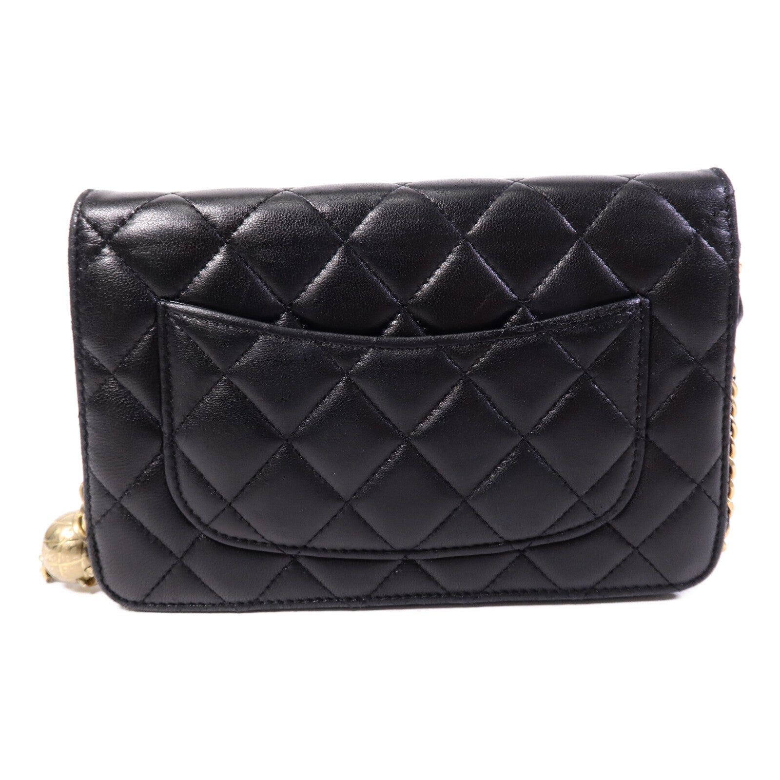 CHANEL 羊皮皮革Wallet On Chain W Gold Ball鏈帶肩背袋