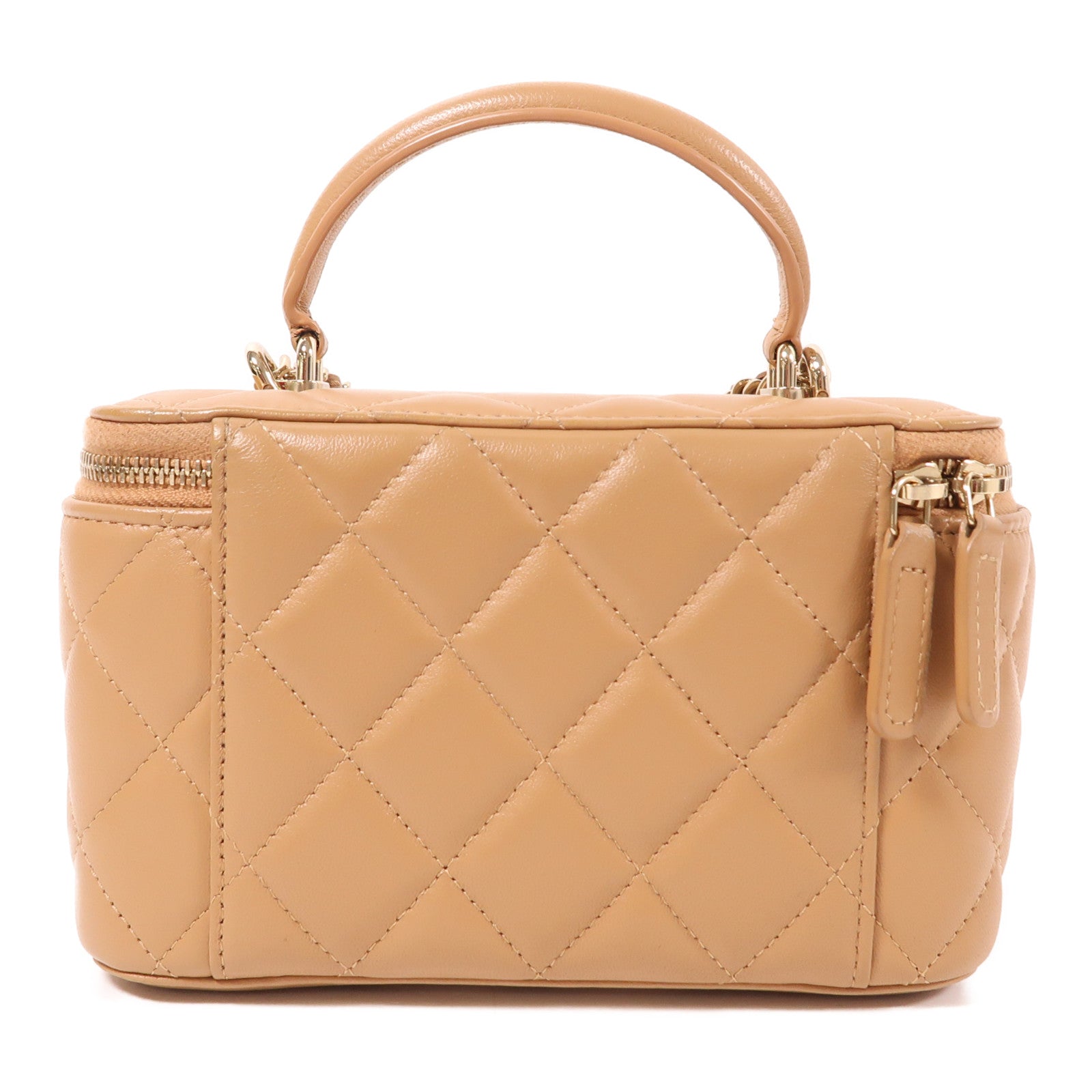 CHANEL CC GHW Vanity Chain 2 Way Bag Lambskin Leather Beige