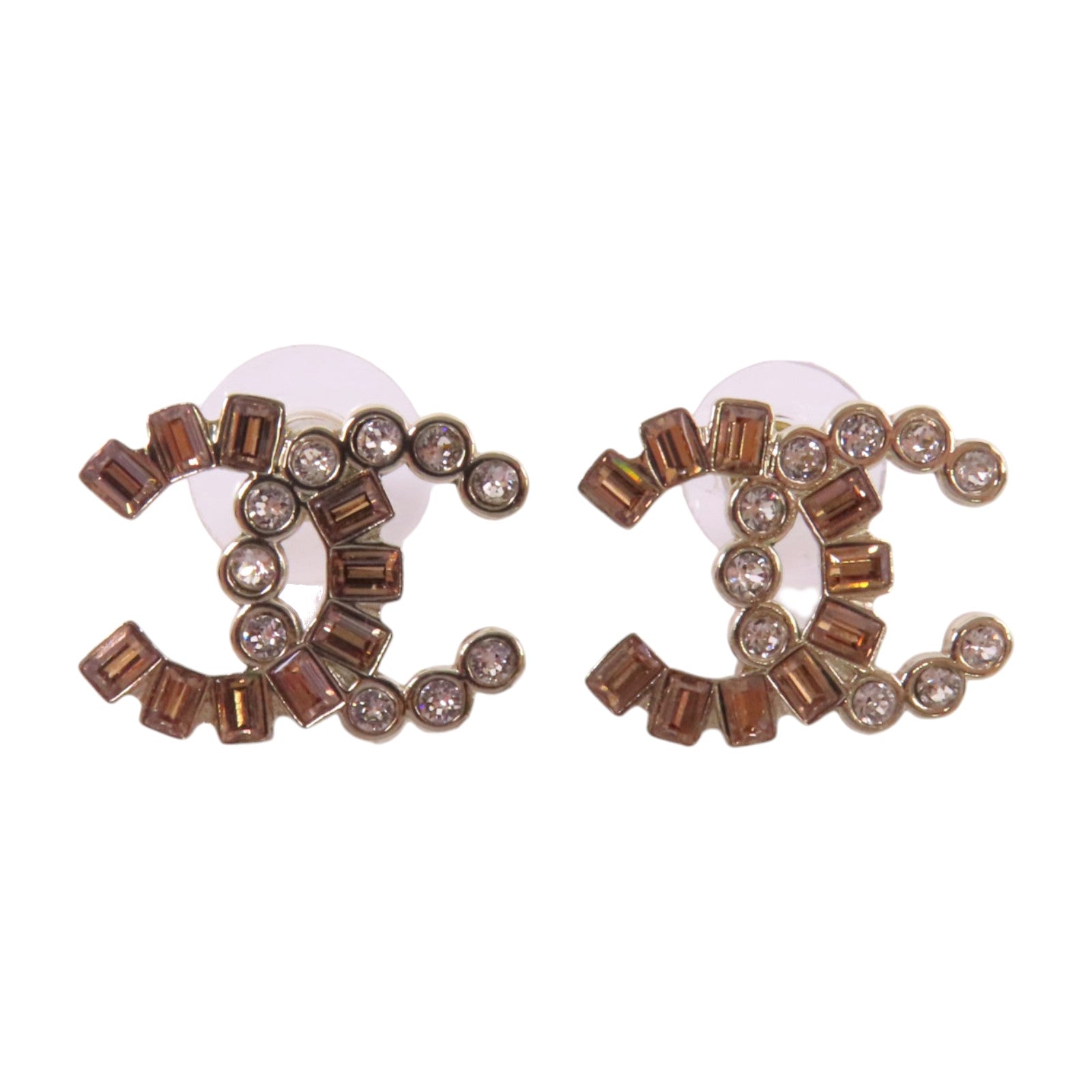 CHANEL 金屬/水鑽CC Earrings銀扣耳環