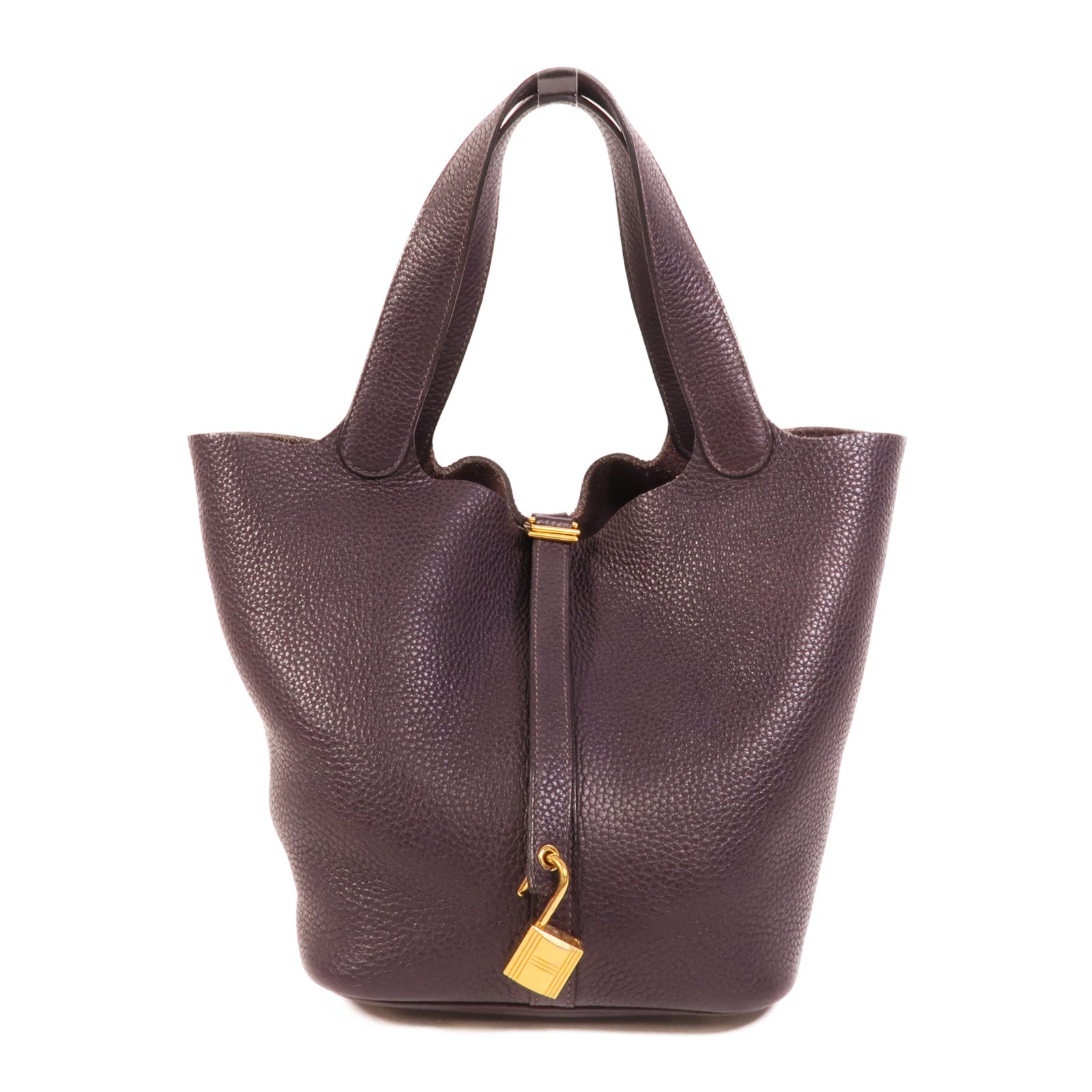 HERMES Clemence皮革Picotin MM手挽袋Raisin
