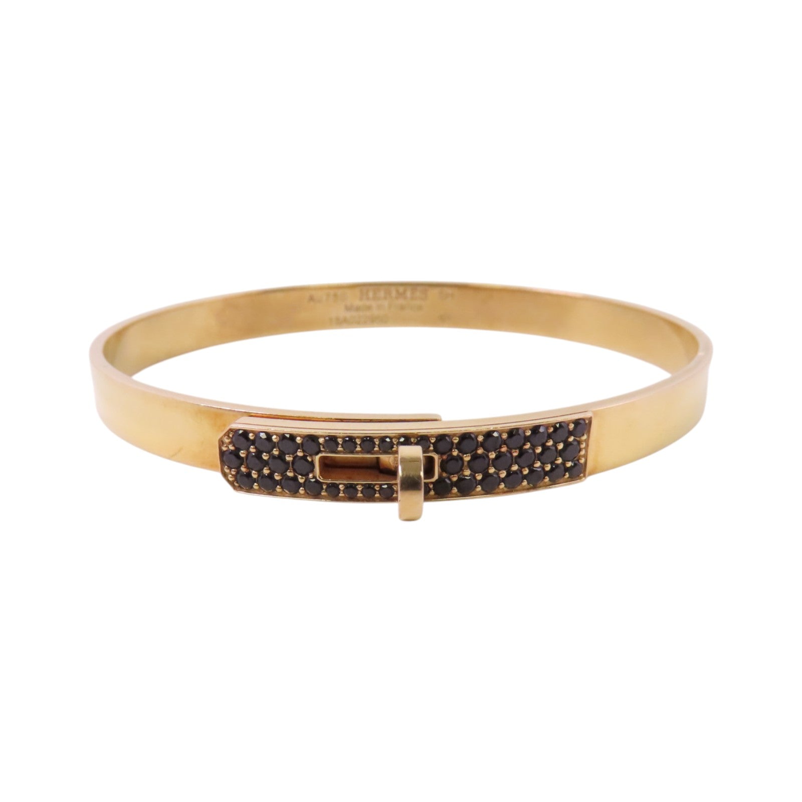 HERMES GHW Kelly Black Sapphire Bangle Bracelet 18K Rose Gold