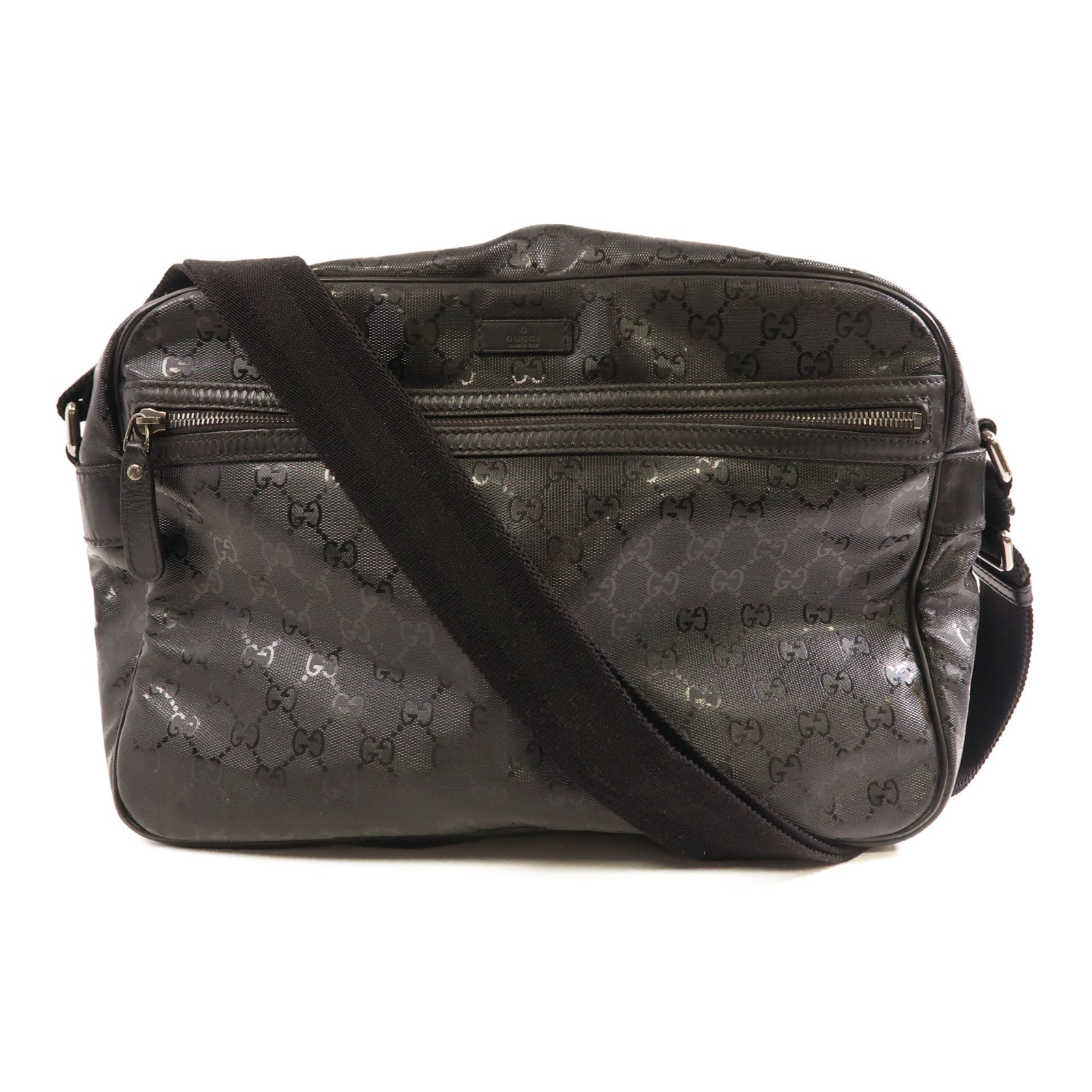 GUCCI 塗層帆布Shoulder Bag銀扣肩背袋