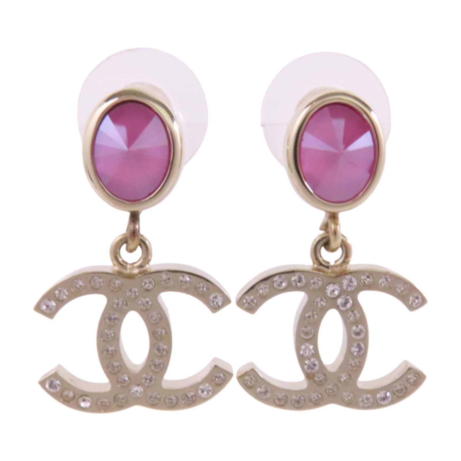 CHANEL 金屬/水鑽Earrings銀扣耳環