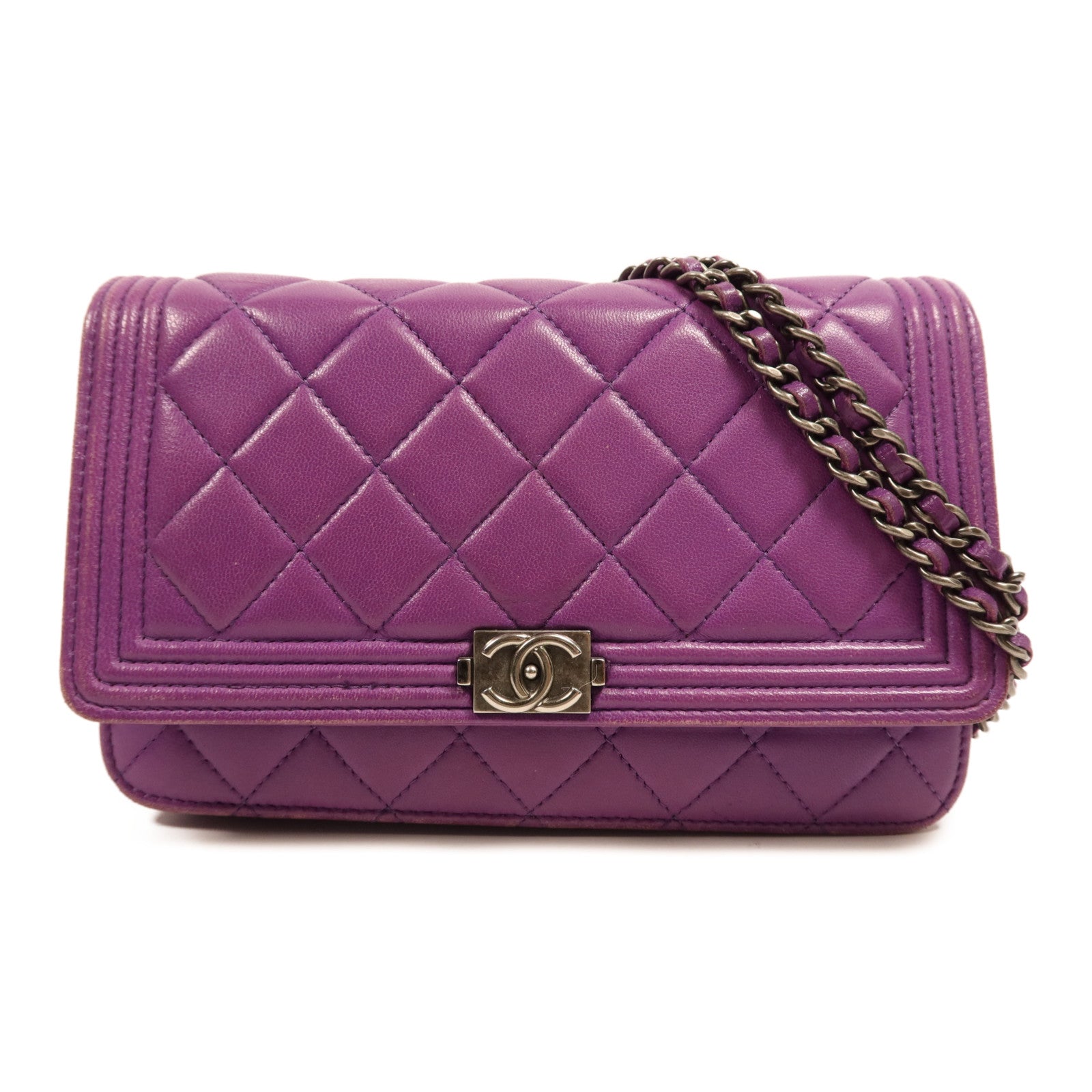 CHANEL 羊皮皮革Boy WOC Wallet On Chain銀扣鏈帶鏈帶肩背袋