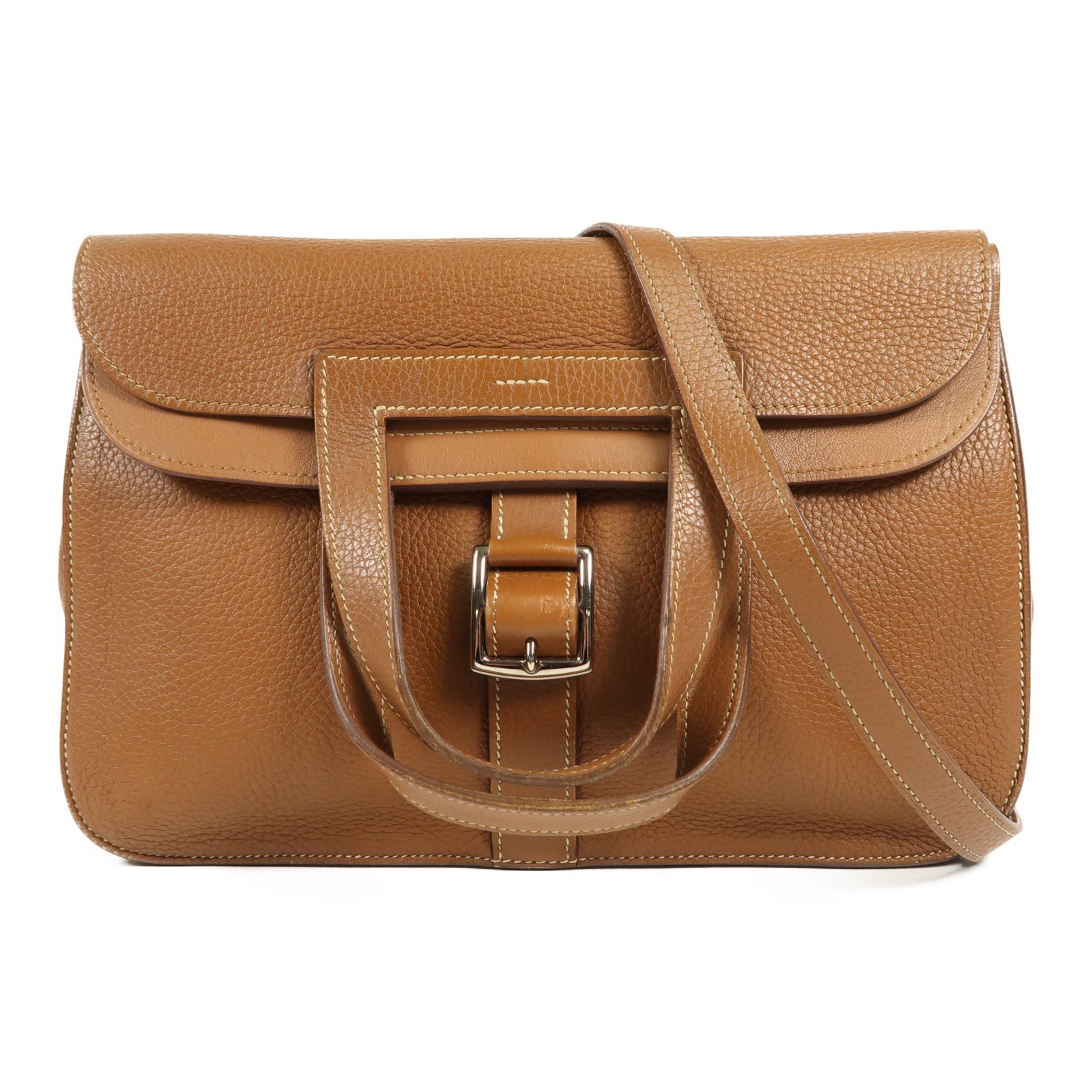 HERMES Clemence皮革Halzan 31銀扣手挽肩背兩用袋Gold