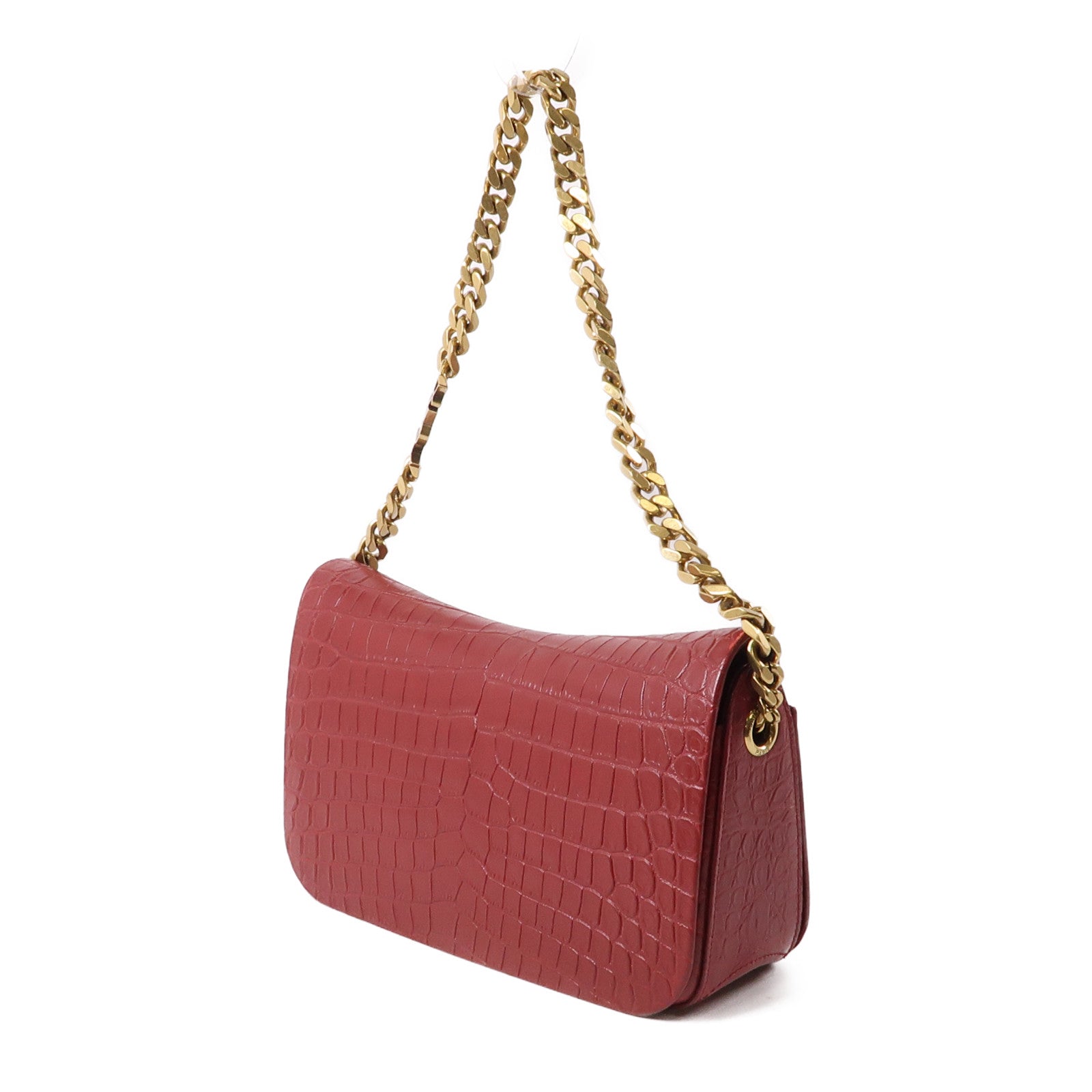 SAINT LAURENT 牛皮皮革Elise金扣鏈帶肩背袋紅色