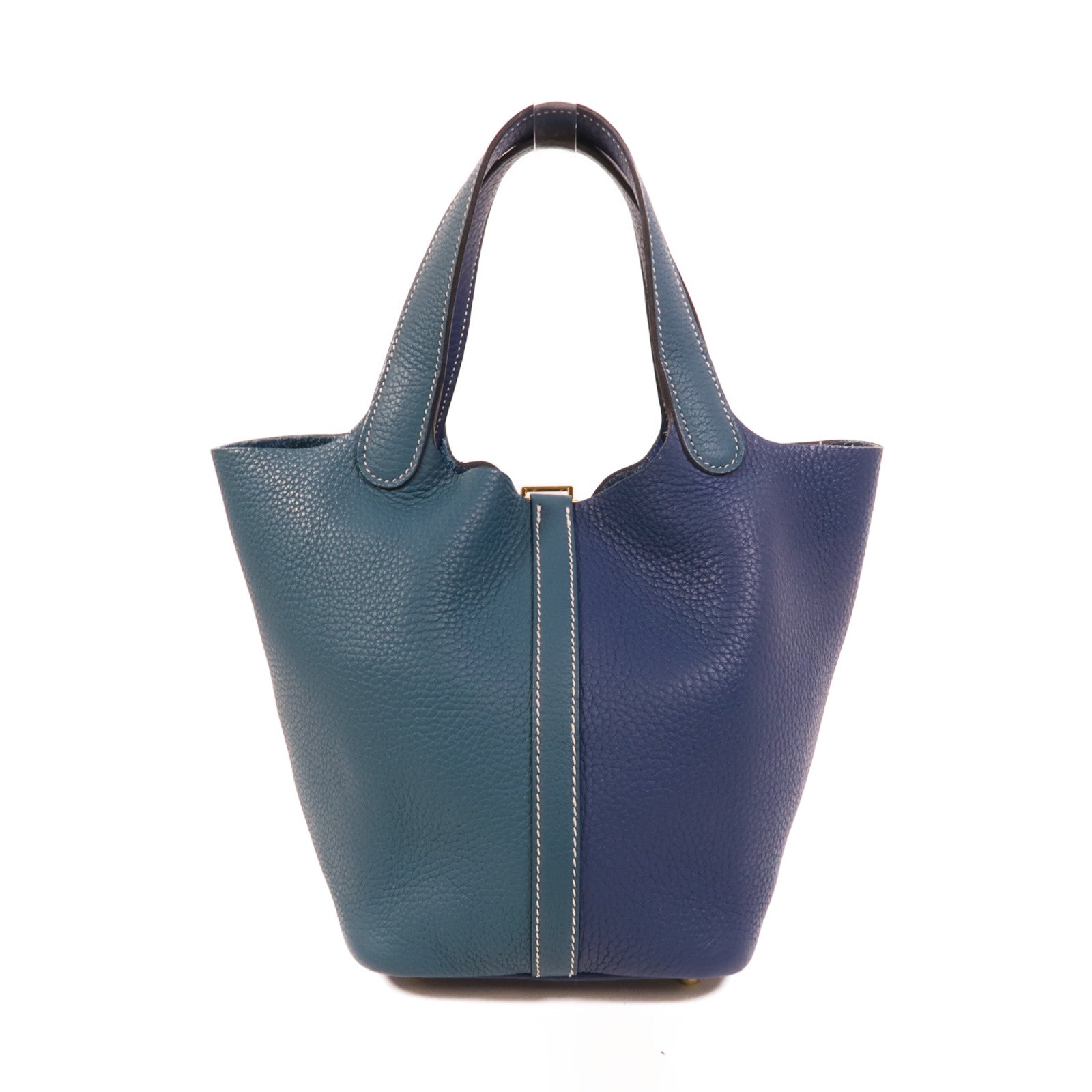 HERMES Clemence皮革Picotin PM手挽袋Deep Blue Vert Bosphore