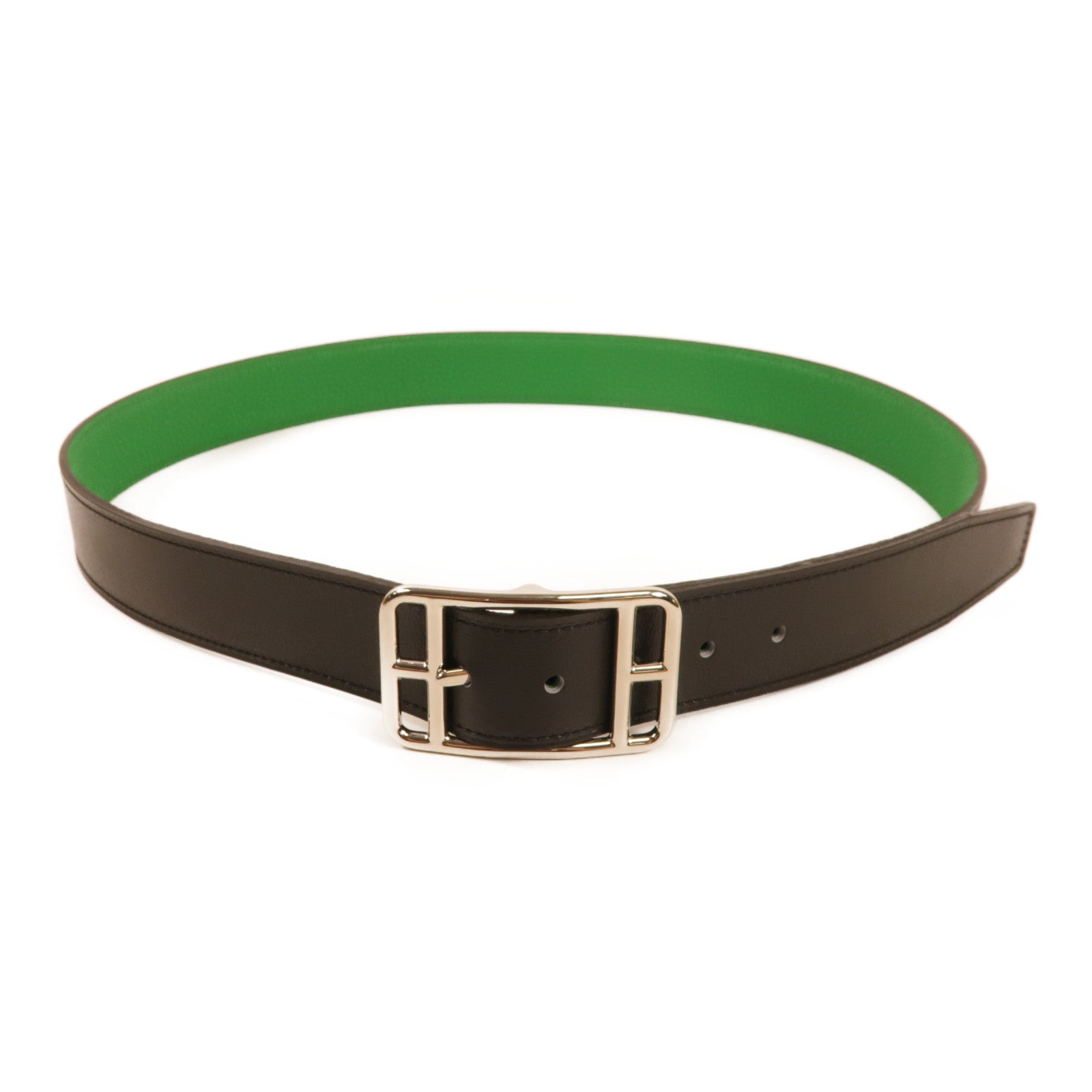 HERMES 【激減優惠】Togo皮Cape Cod 32 Reversible Belt銀扣皮帶Noir/Bambou