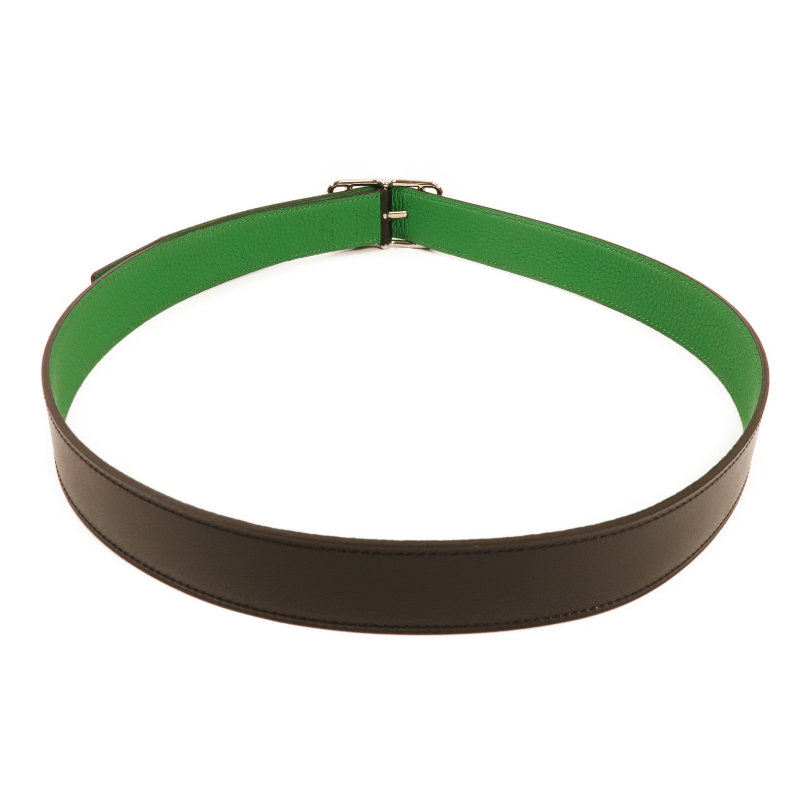 HERMES 【激減優惠】Togo皮Cape Cod 32 Reversible Belt銀扣皮帶Noir/Bambou