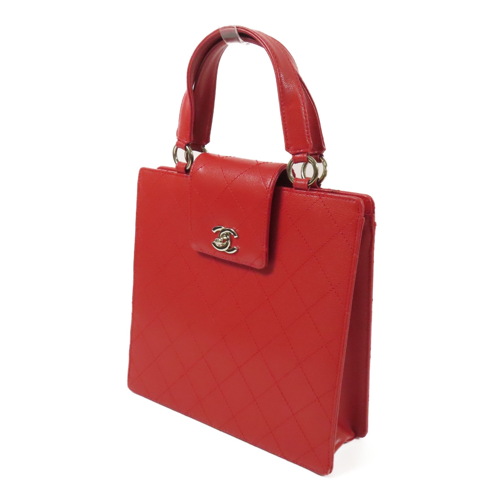 CHANEL 牛皮皮革Handbag銀扣手挽袋