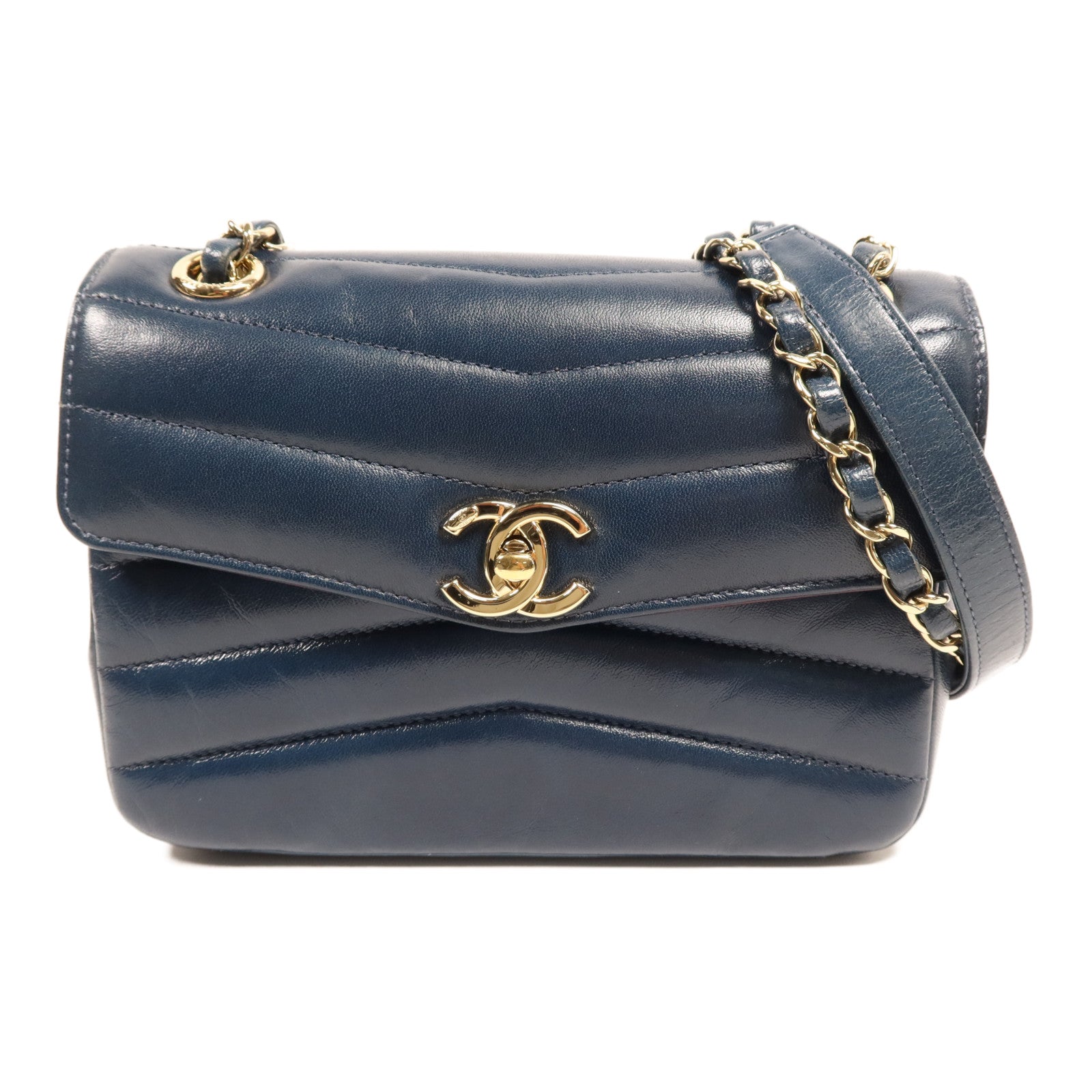 CHANEL 羊皮皮革Shoulder Bag金扣鏈帶肩背袋