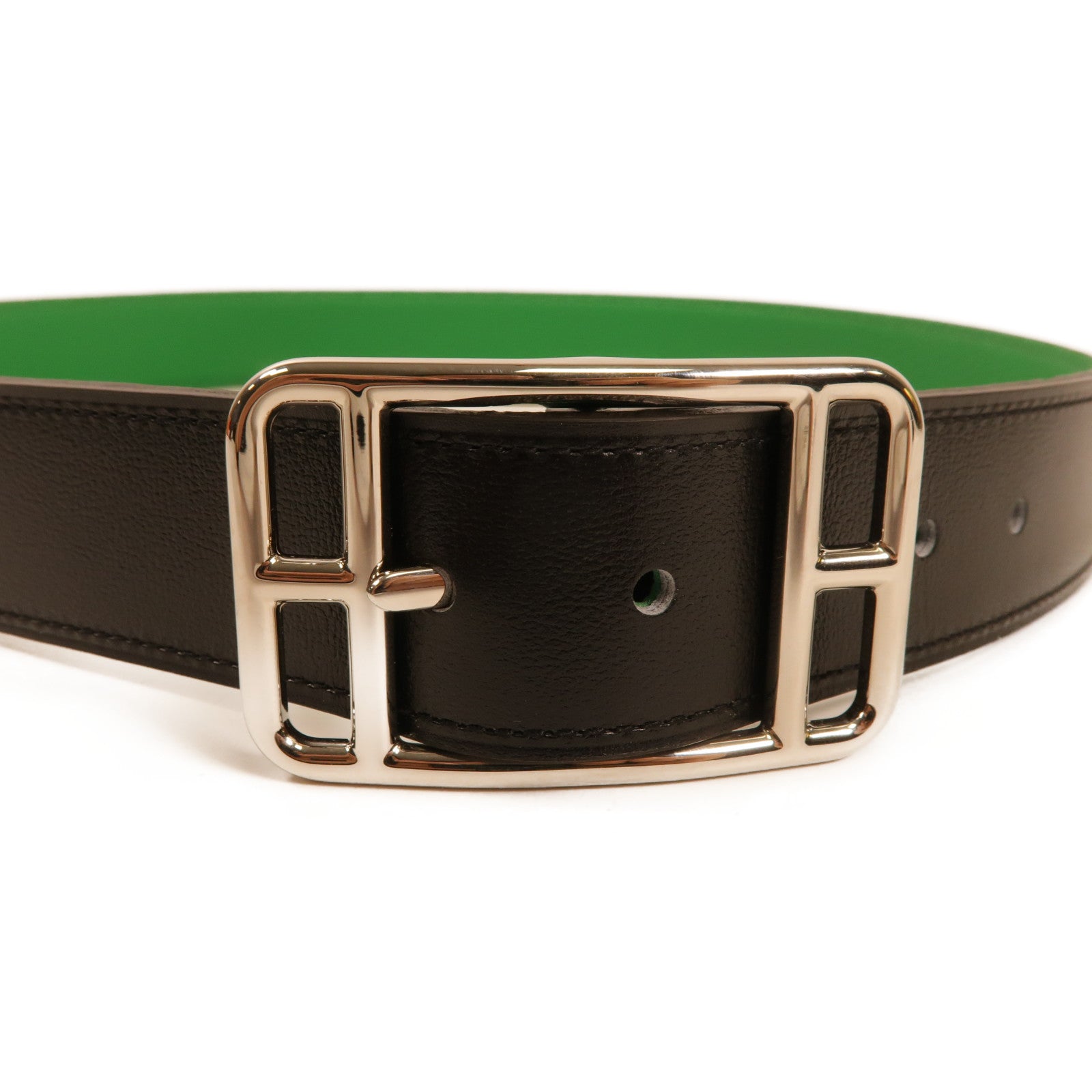 HERMES PHW Cape Cod 32 Reversible Belt Togo Leather Noir/Bambou